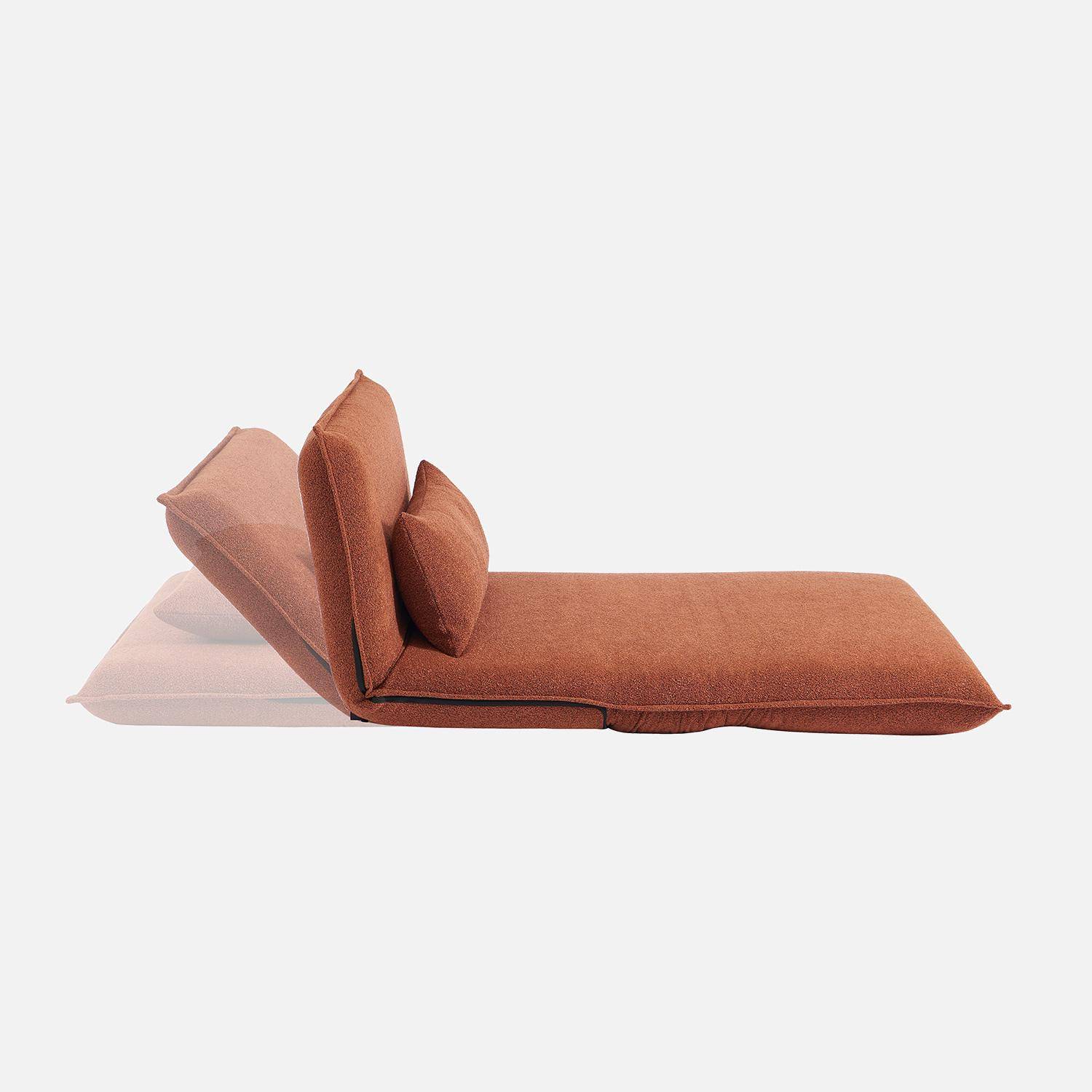 Chauffeuse convertible 2 places en bouclette texturée terracotta L 120 x P 80 x  H 66 cm - Fleeep Photo6