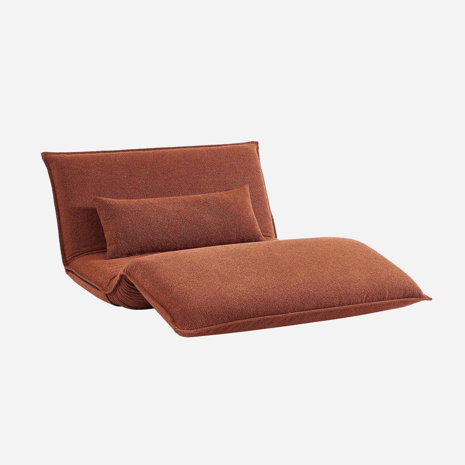 Chauffeuse convertible 2 places en bouclette texturée terracotta L 120 x P 80 x  H 66 cm - Fleeep Photo4