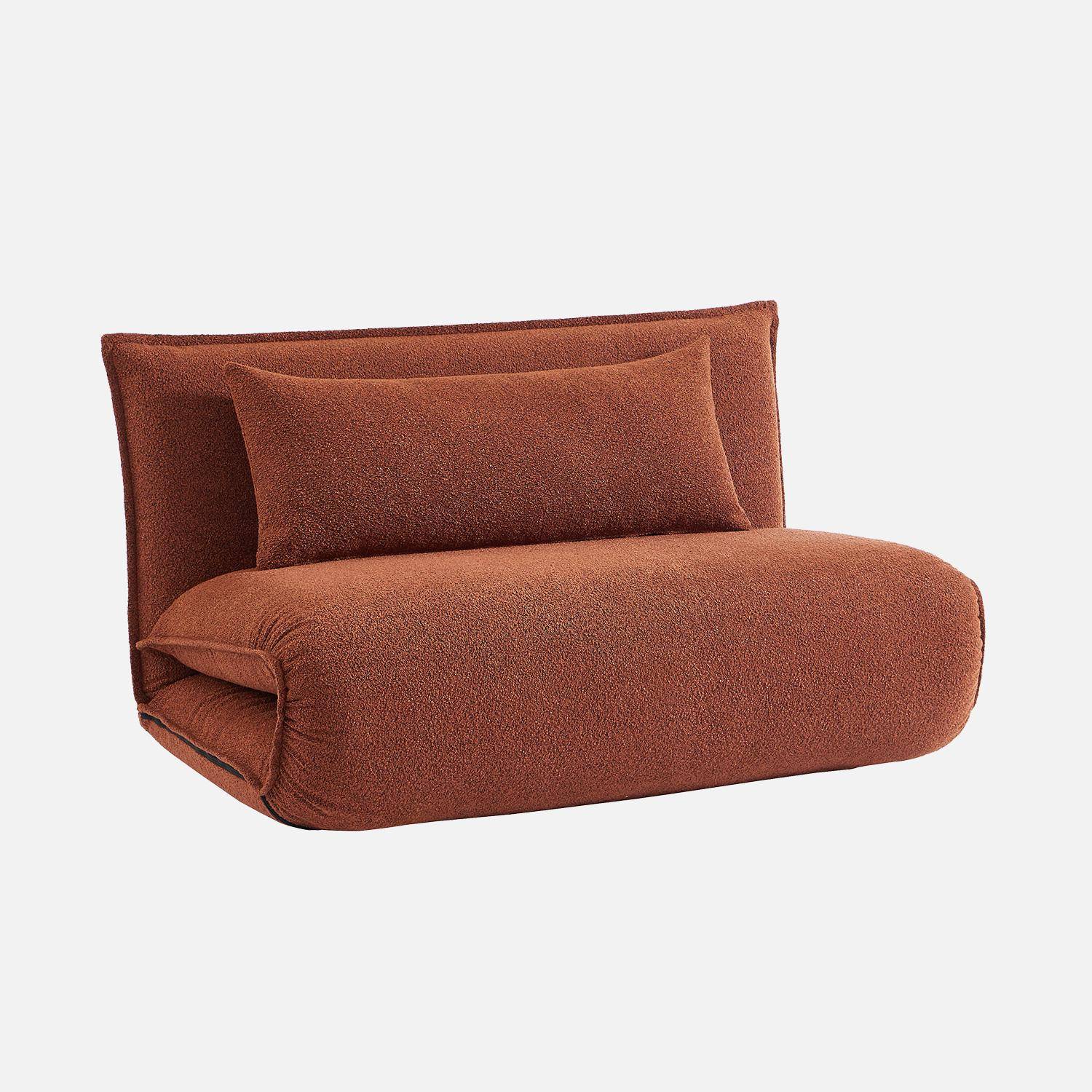 Chauffeuse convertible 2 places en bouclette texturée terracotta L 120 x P 80 x  H 66 cm - Fleeep Photo1