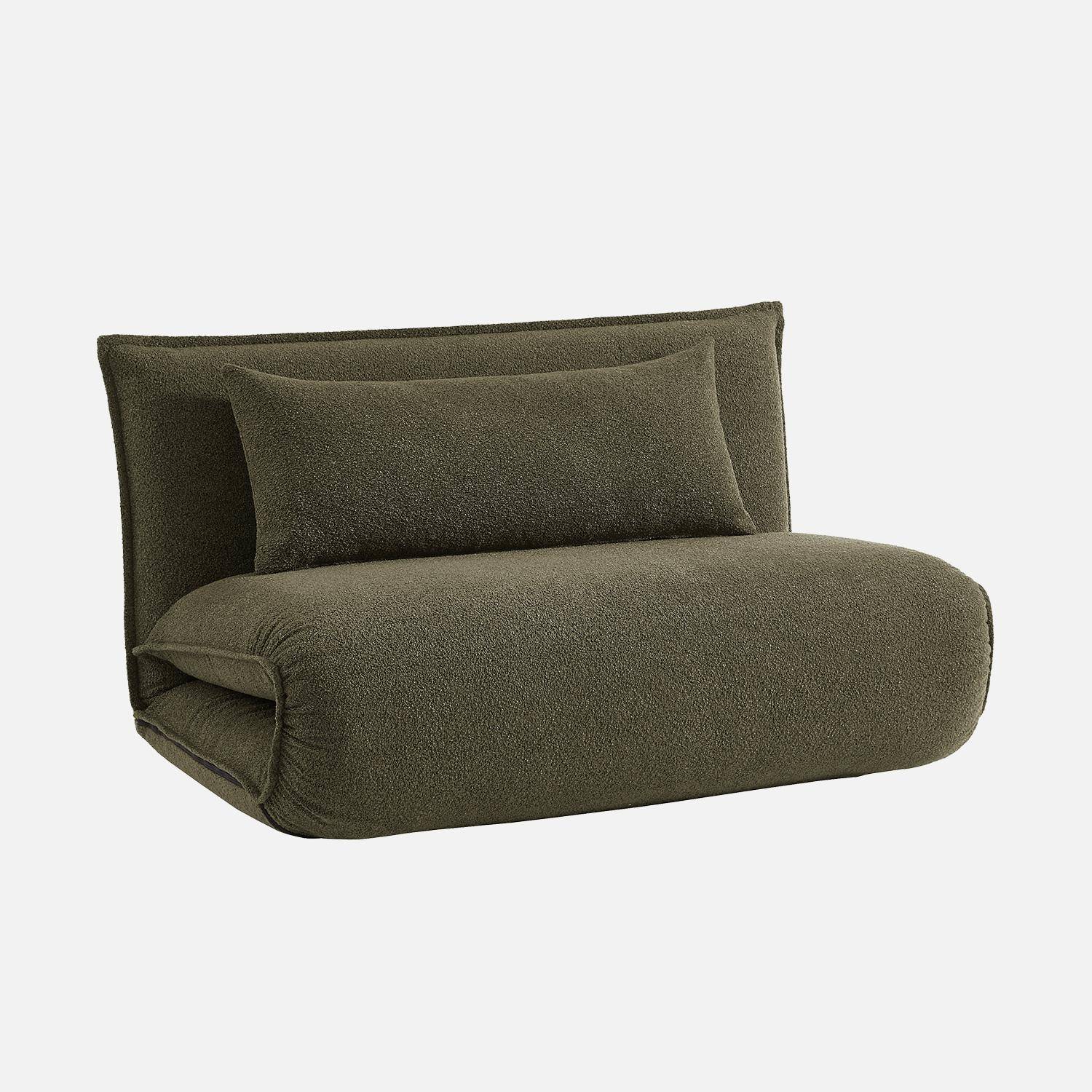 Poltrona convertibile 2 posti bouclé strutturata, Fleeep, Verde kaki, 200x120x66 cm,sweeek,Photo5