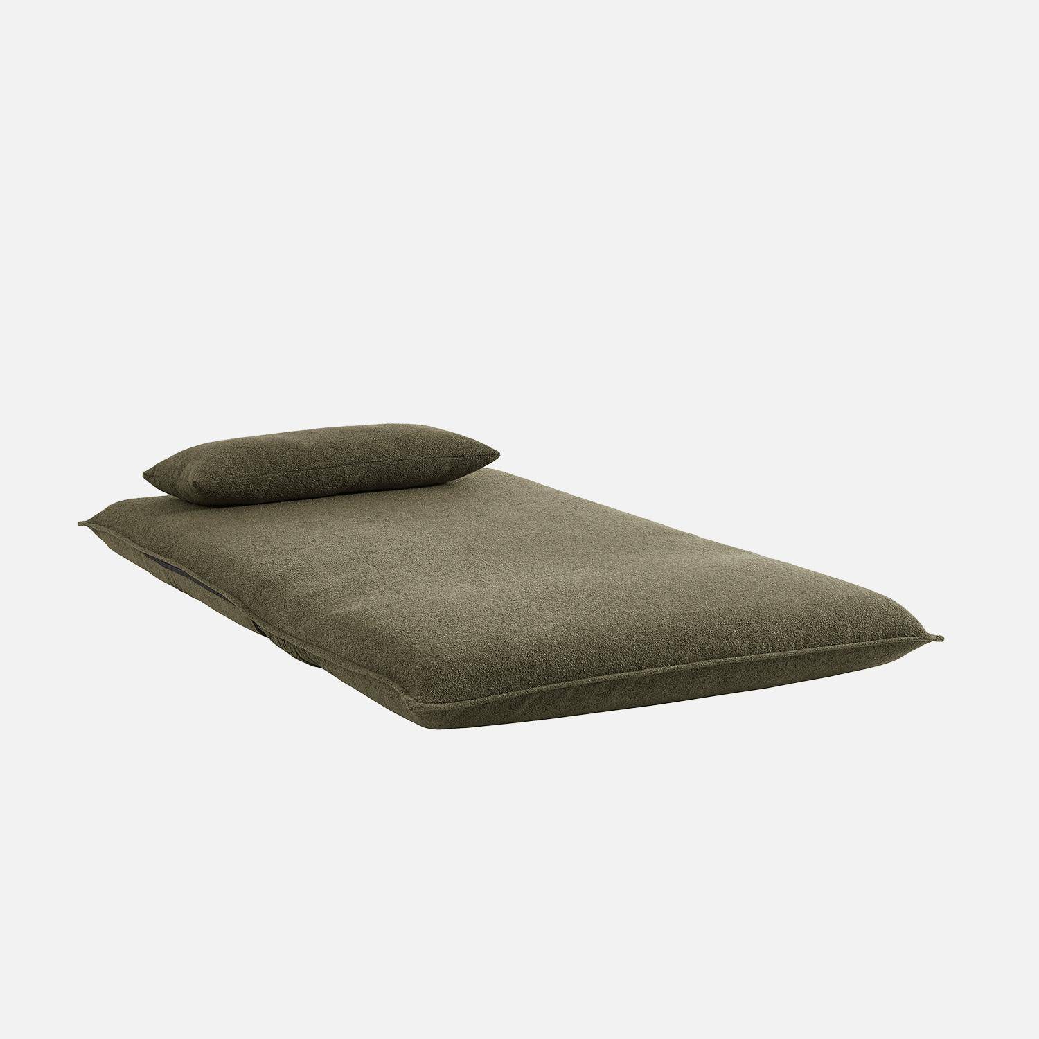 Chauffeuse convertible 2 places en bouclette texturée kaki L 120 x P 80 x  H 66 cm - Fleeep Photo7