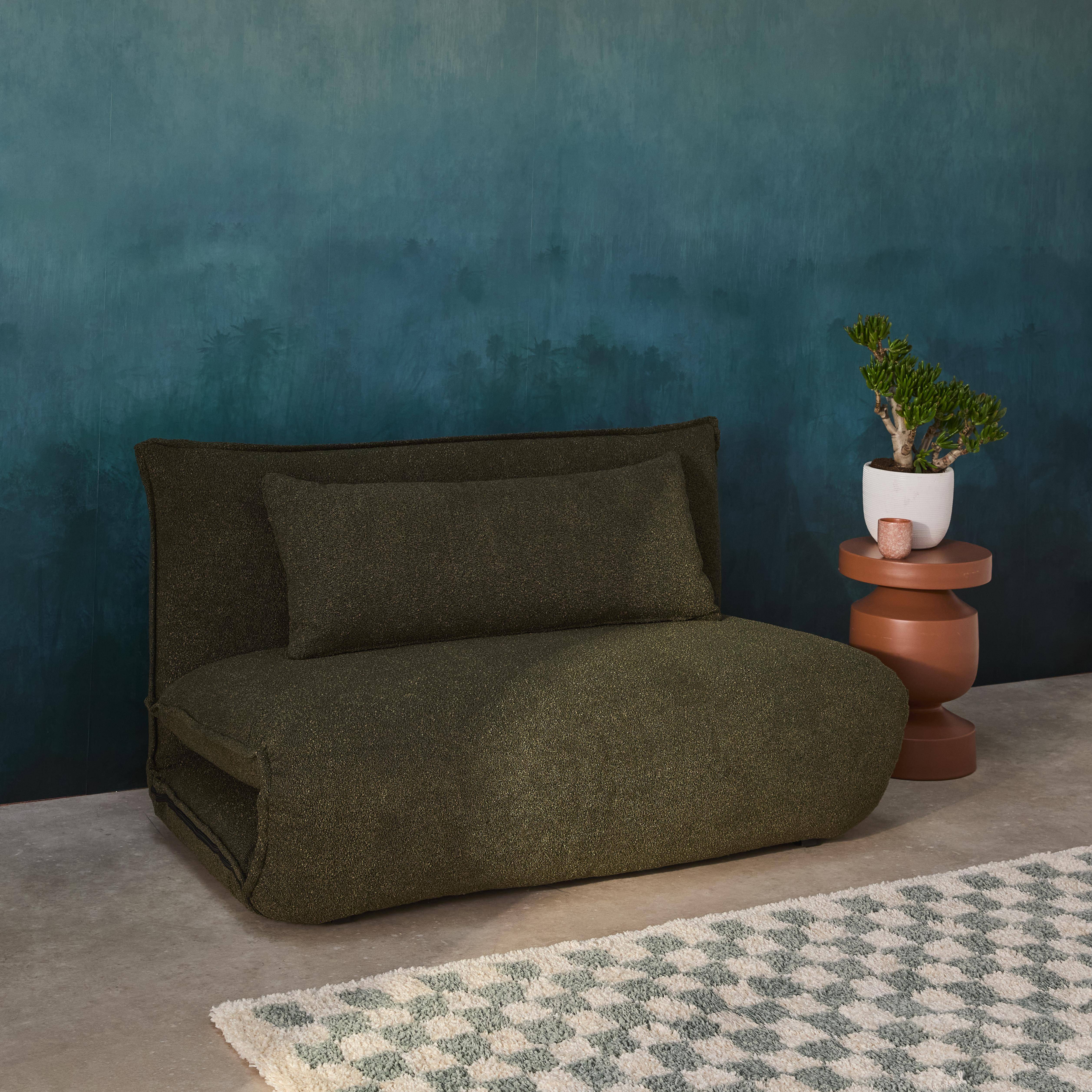 Poltrona convertibile 2 posti bouclé strutturata, Fleeep, Verde kaki, 200x120x66 cm,sweeek,Photo2