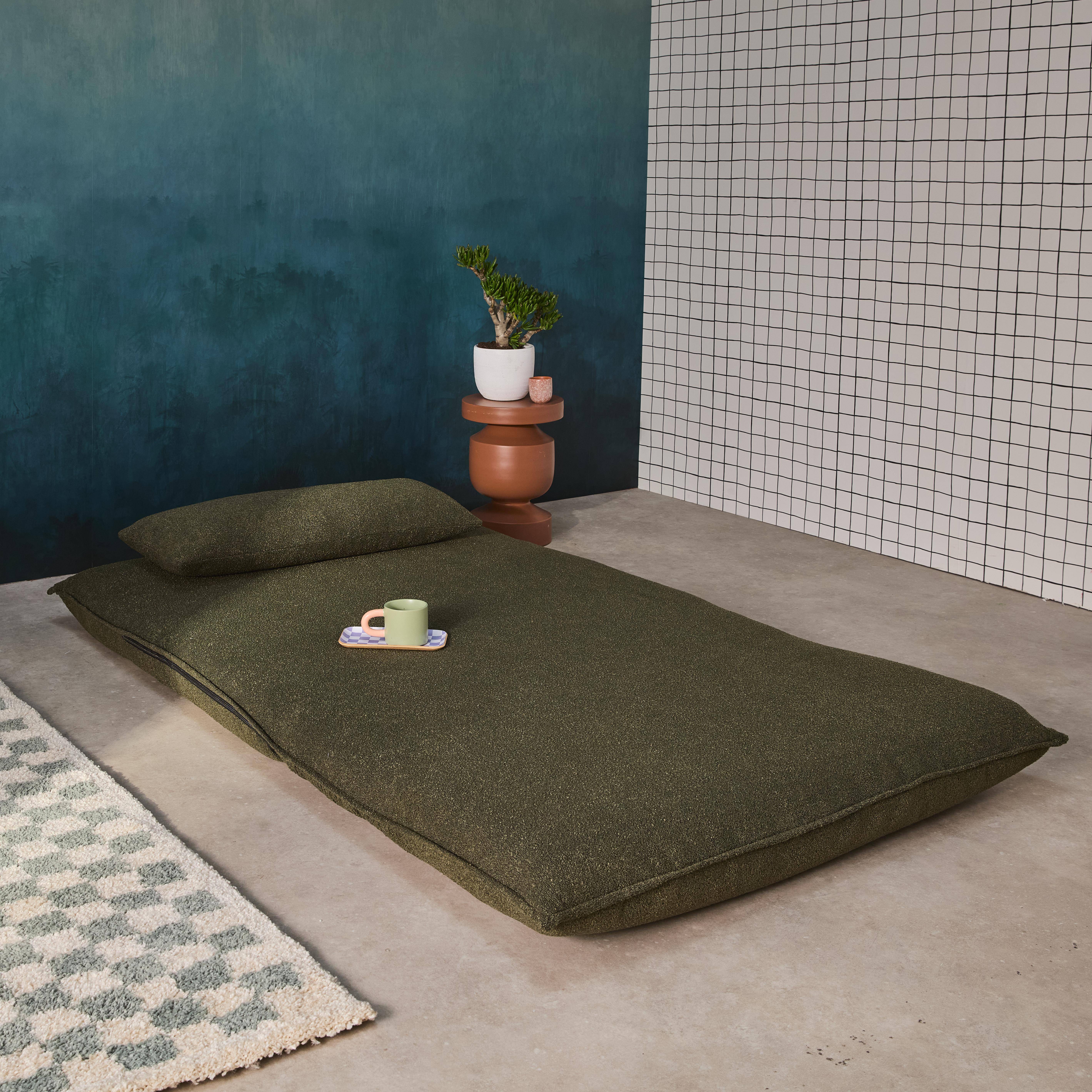 Poltrona convertibile 2 posti bouclé strutturata, Fleeep, Verde kaki, 200x120x66 cm,sweeek,Photo4