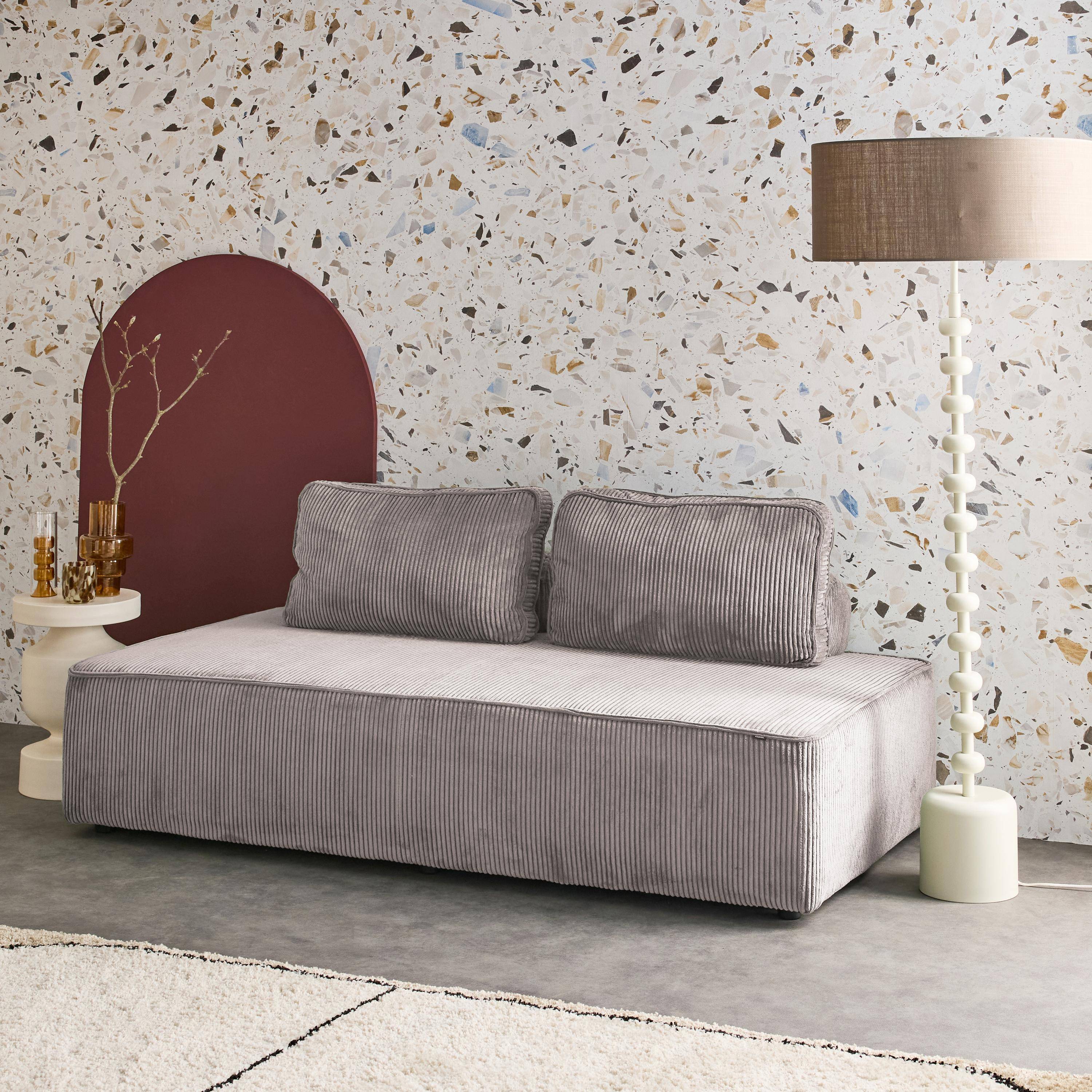 Poltrona para sofá modular 2 lugares veludo canelado, Lao, Cinza Claro, 180x90x78 cm Photo2