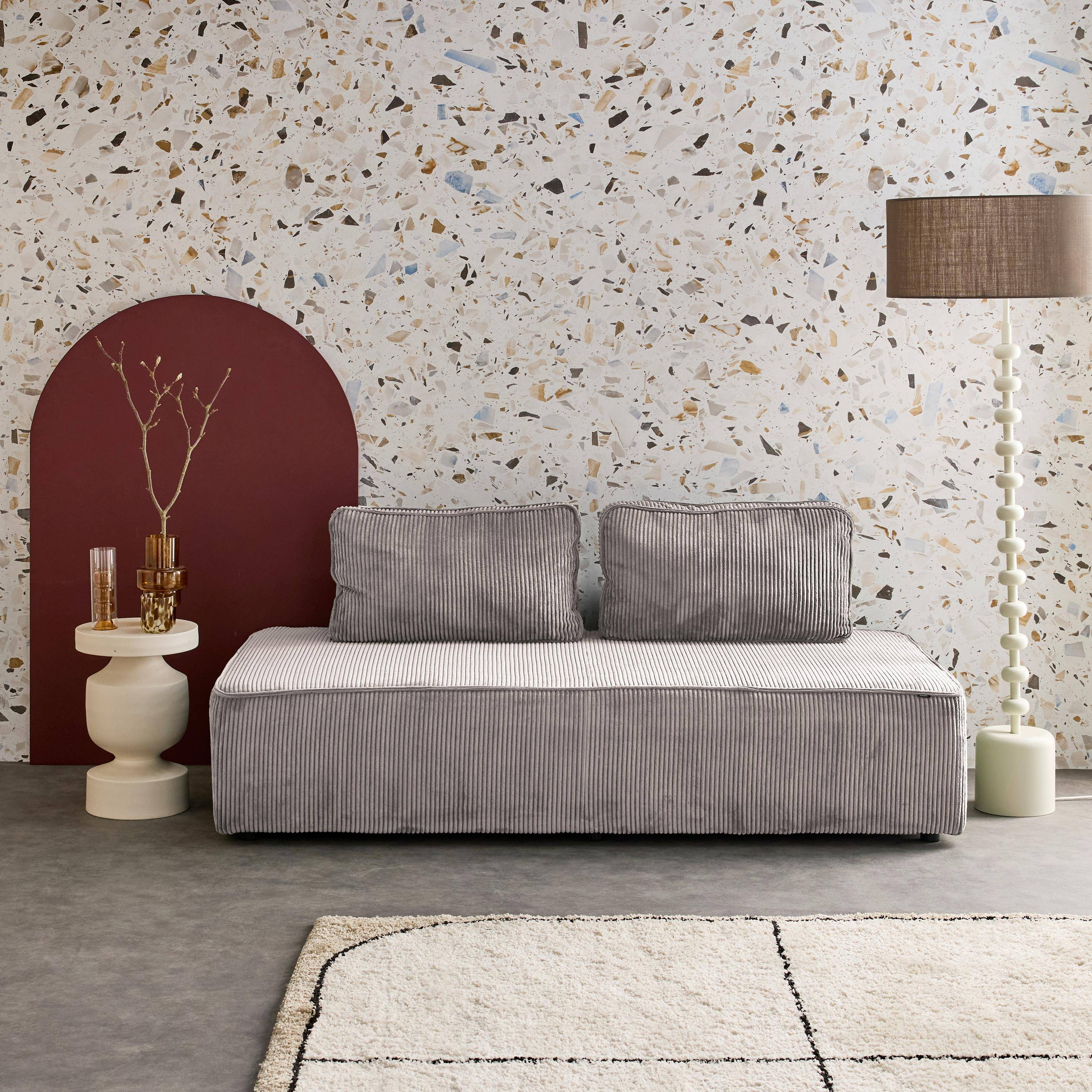 Poltrona para sofá modular 2 lugares veludo canelado, Lao, Cinza Claro, 180x90x78 cm Photo1