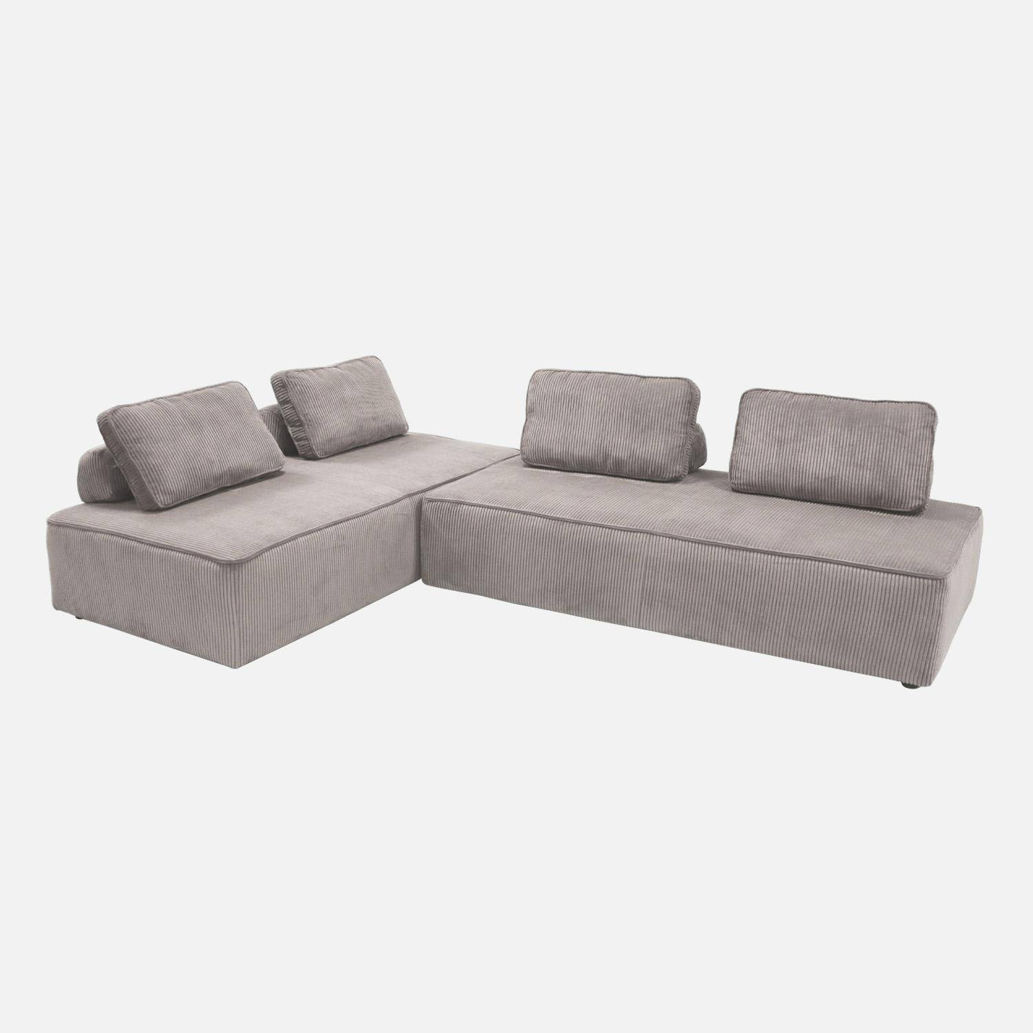 Lot de 2 chauffeuses LAO 2 places pour canapé modulable velours côtelé gris clair, L 180 x P 90 x H 78cm Photo1