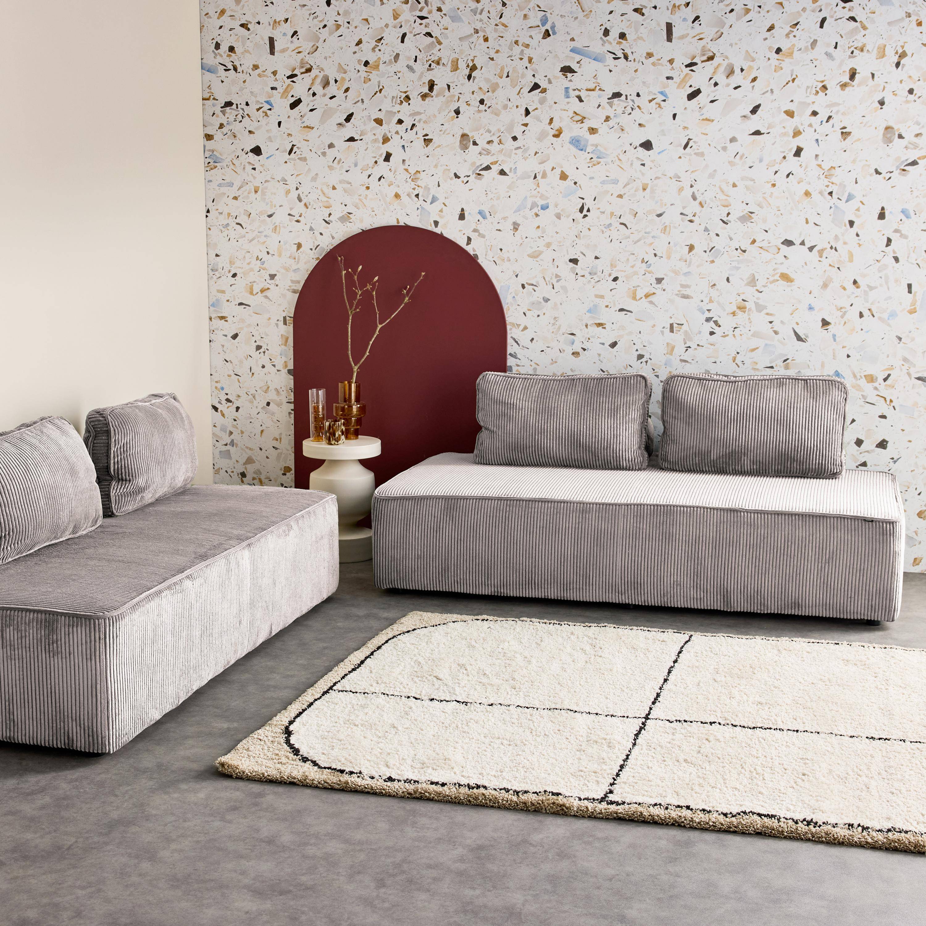 Cadeira para sofá modular 2 lugares veludo canelado set de 2, Lao, Cinza Claro, 180x90x78 cm Photo1