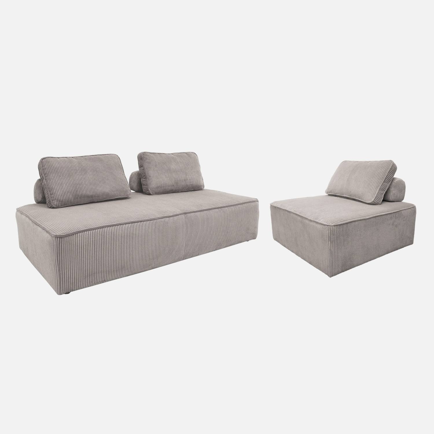 Conjunto de poltronas para sofá modular de 3 lugares em veludo cotelê, Cinza Claro