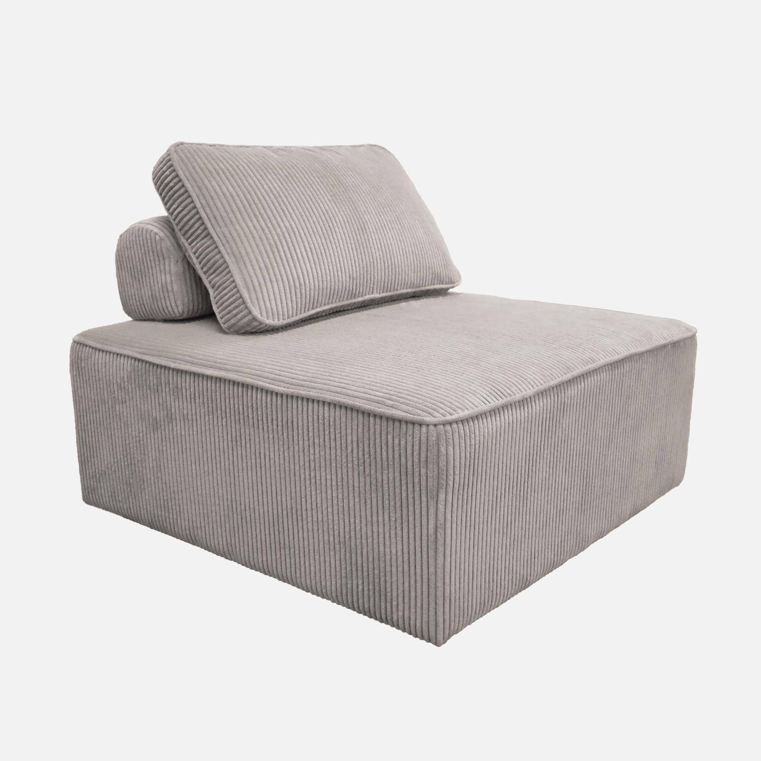 Conjunto de sillones para sofá modular de 3 plazas de terciopelo de pana fina, Lao, Gris claro, 180x90x78 cm Photo3