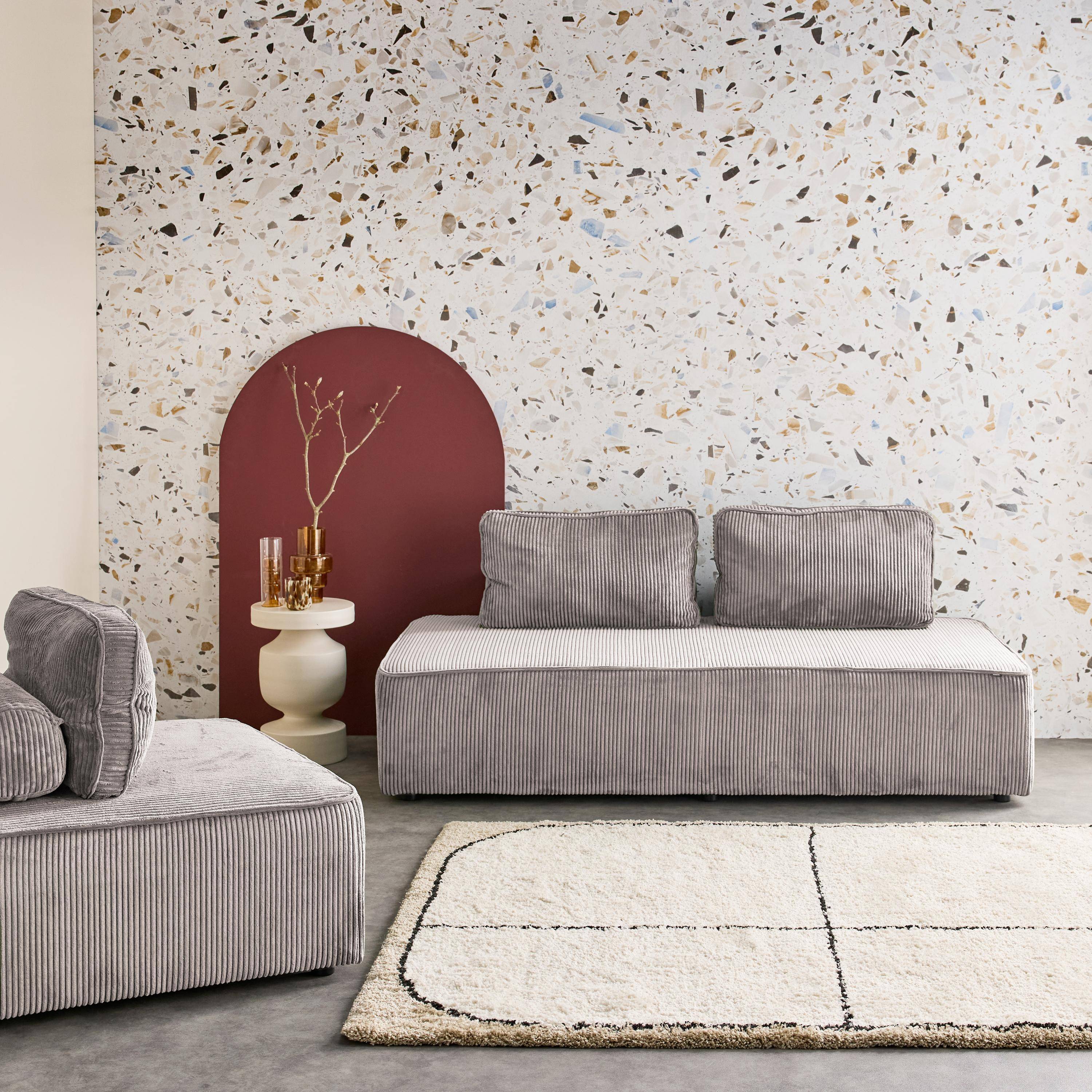 Conjunto de poltronas para sofá modular em veludo cotelê de 3 lugares, Lao, Cinza Claro, 180x90x78 cm Photo1