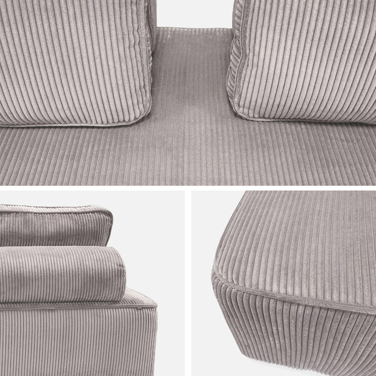 Conjunto de sillones para sofá modular de 3 plazas de terciopelo de pana fina, Lao, Gris claro, 180x90x78 cm Photo4
