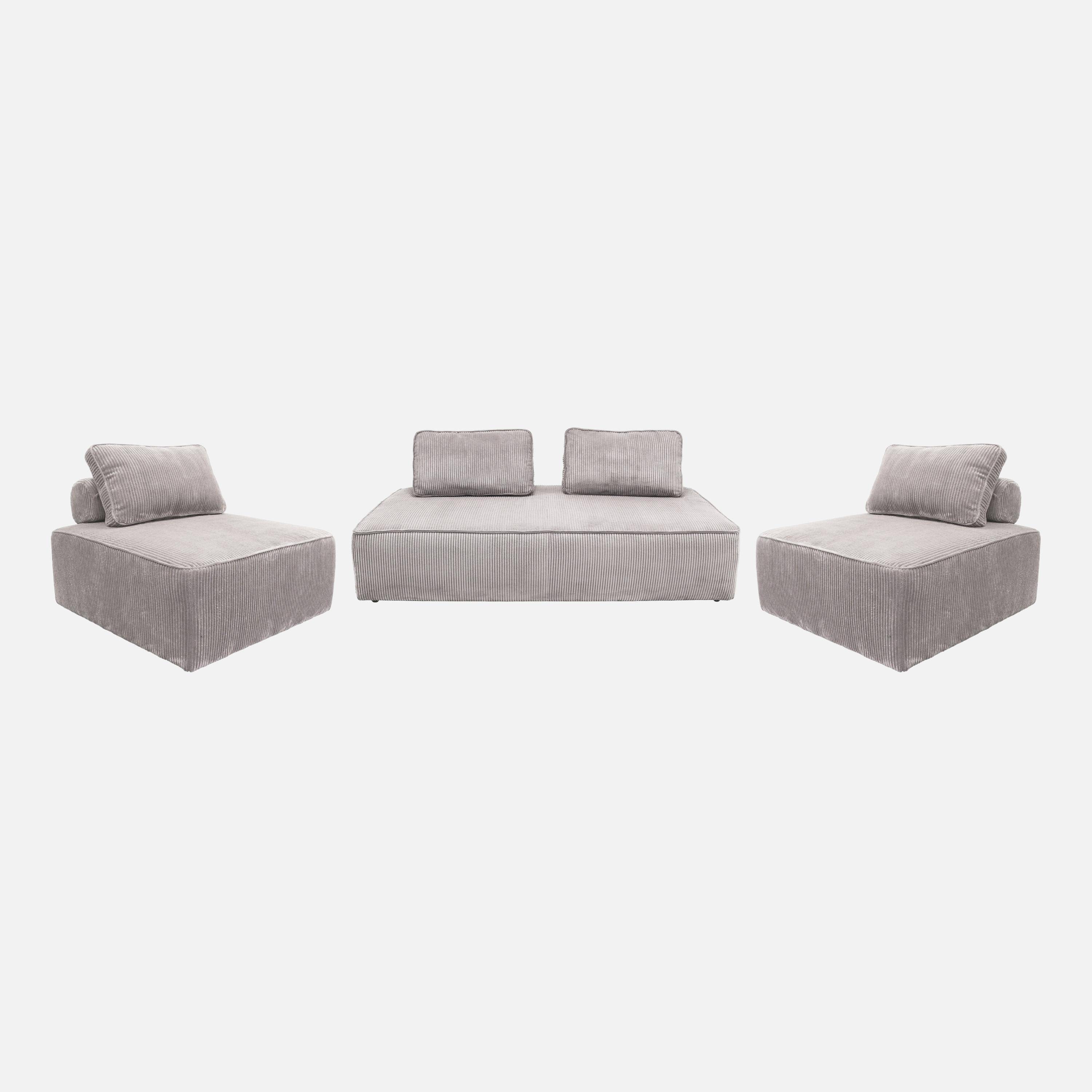 Conjunto módulos para sofá modular 4 plazas terciopelo de pana fina, Lao, Gris claro, 180x90x78 cm Photo1