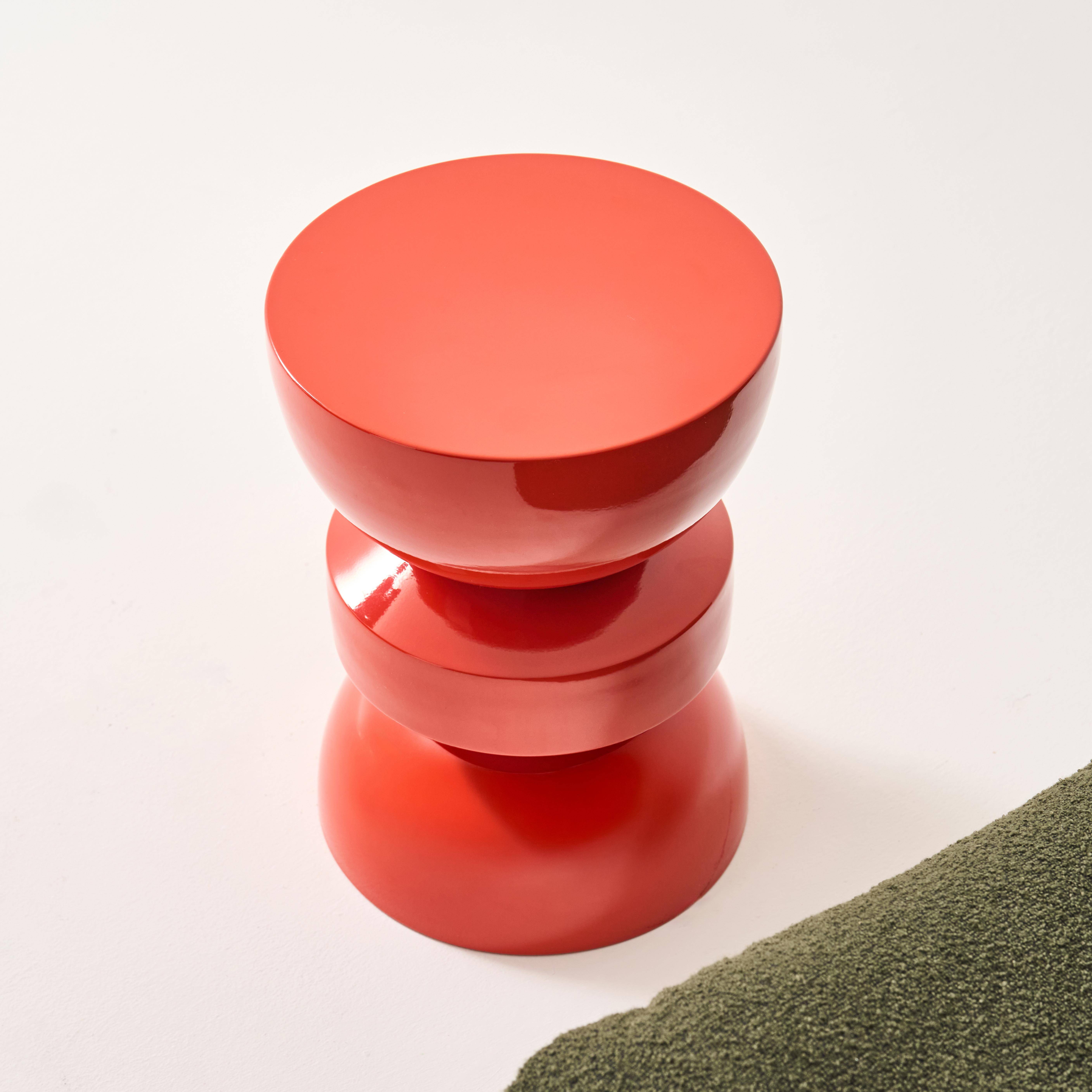 Table d'appoint, bout de canapé, table de chevet en métal effet glassy orange Assa, Ø32 x H 44,5cm,sweeek,Photo4