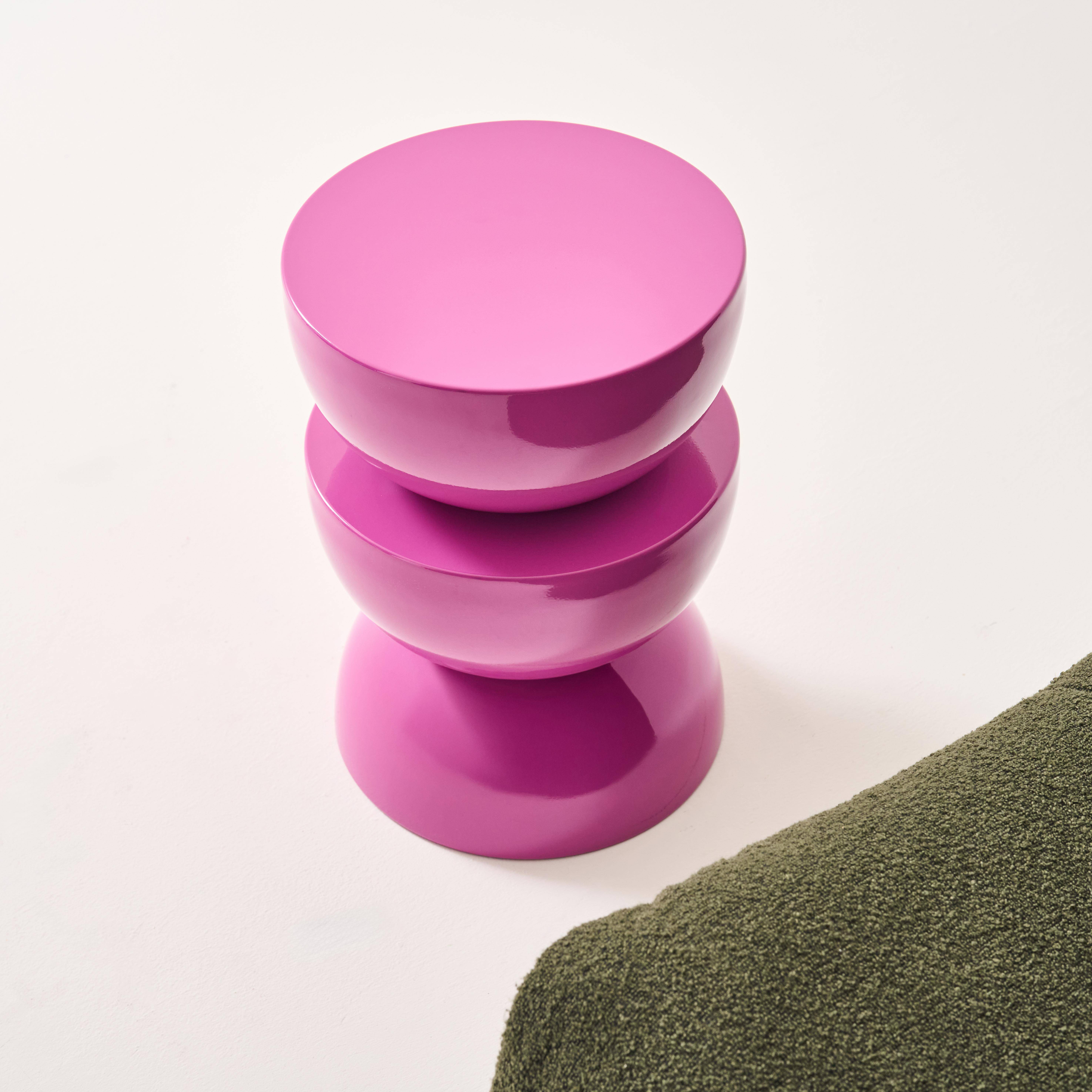 Table d'appoint, bout de canapé, table de chevet en métal effet glassy rose Coumba, Ø32 x H 46,5cm,sweeek,Photo4