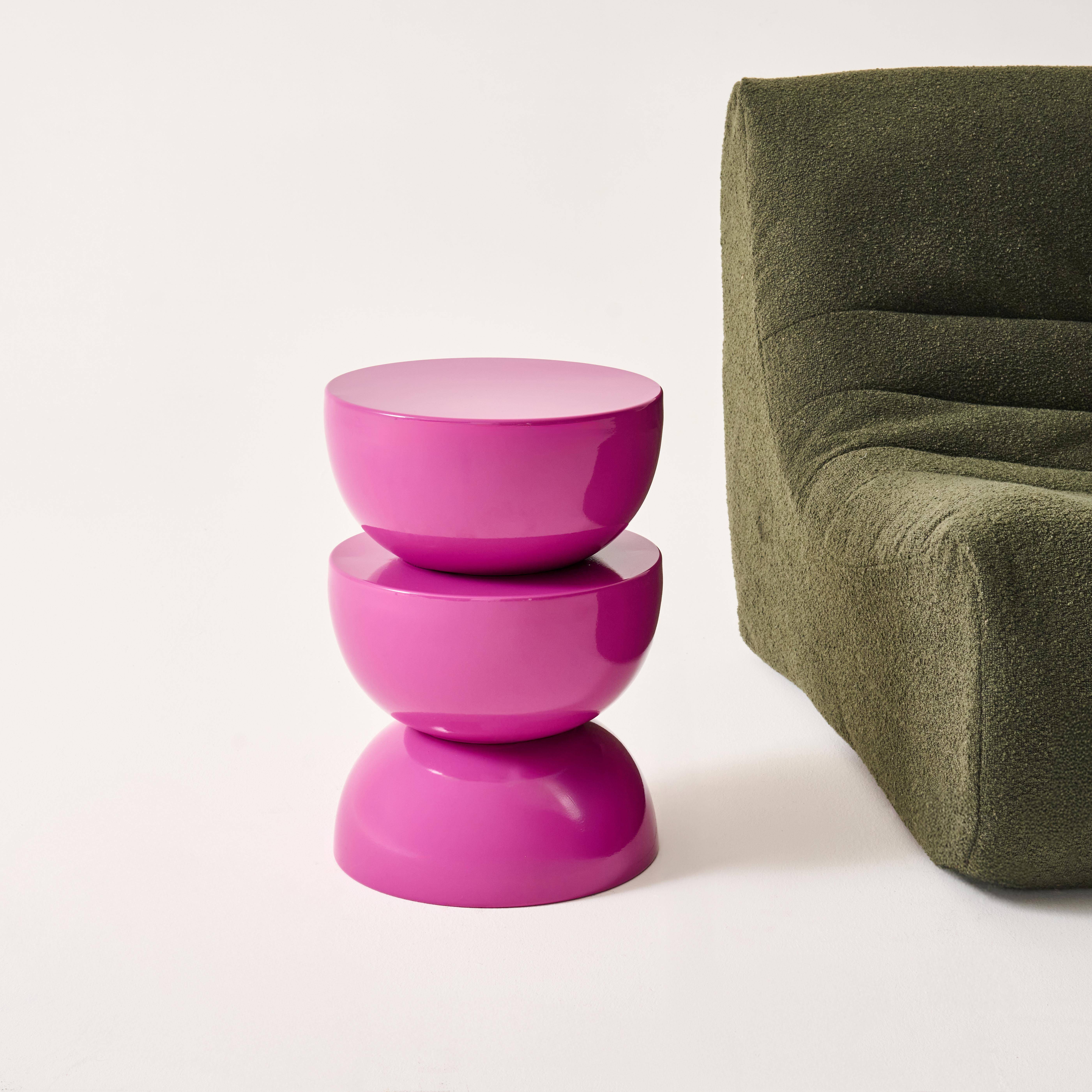 Table d'appoint, bout de canapé, table de chevet en métal effet glassy rose Coumba, Ø32 x H 46,5cm Photo3