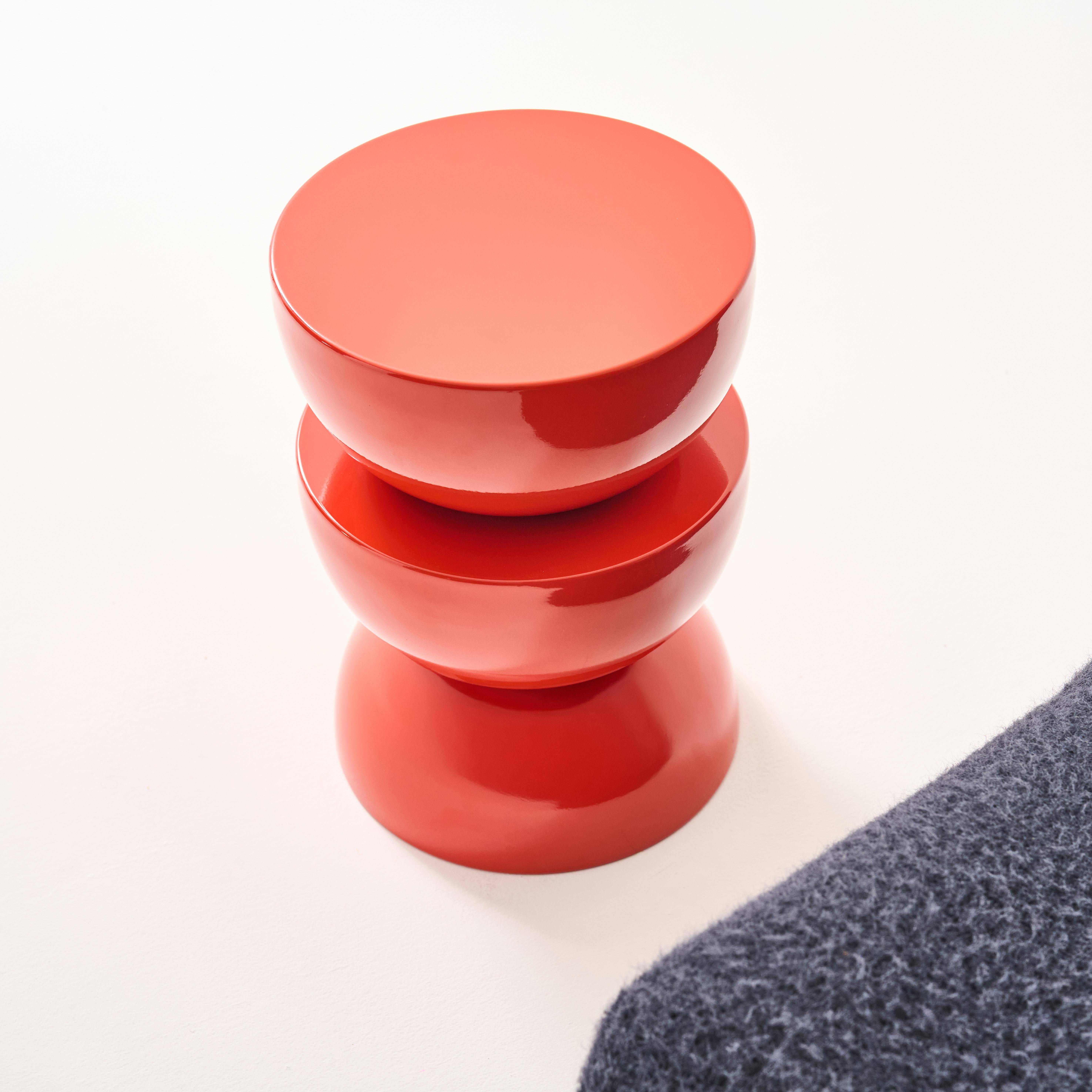 Table d'appoint, bout de canapé, table de chevet en métal effet glassy orange Coumba, Ø32 x H 46,5cm Photo4