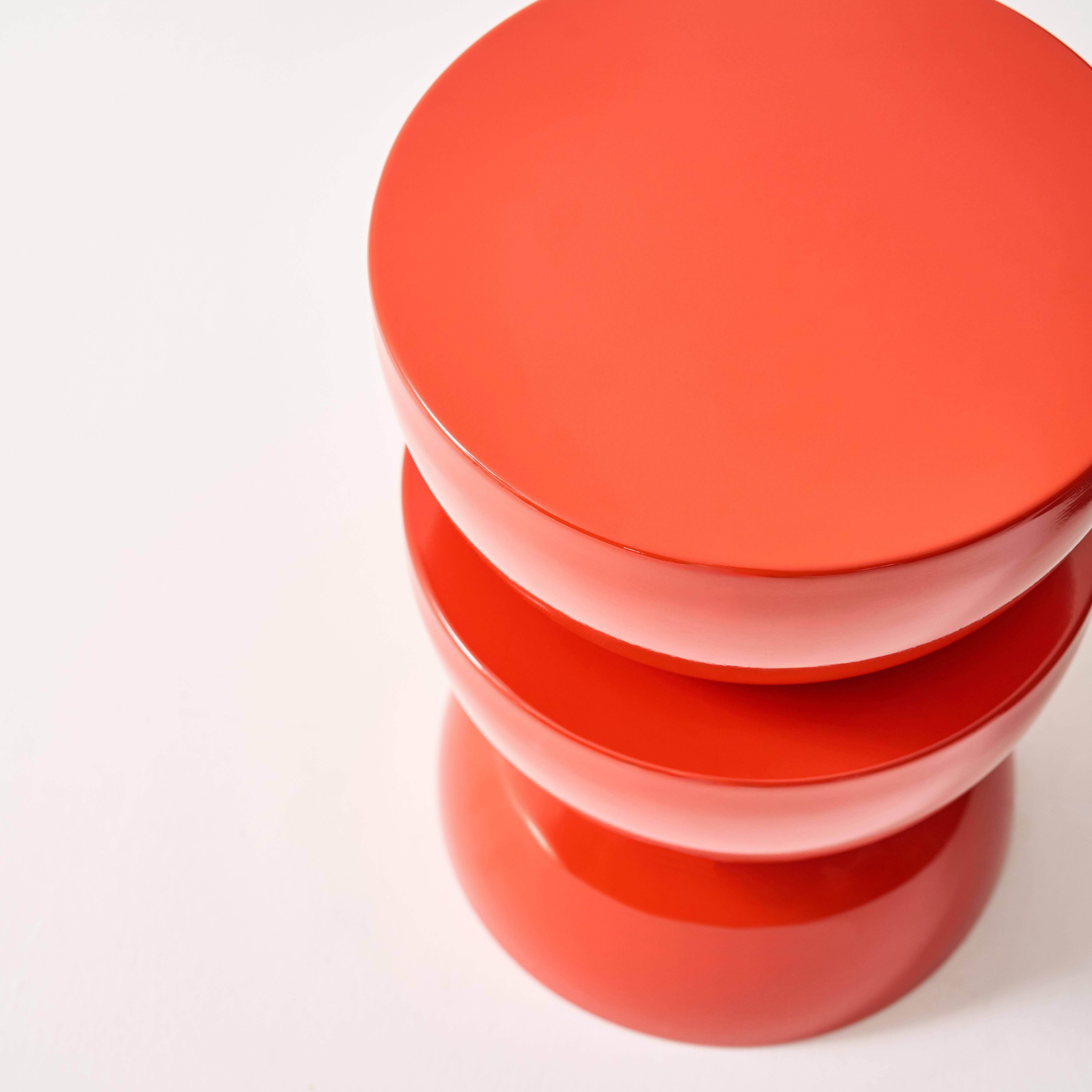 Table d'appoint, bout de canapé, table de chevet en métal effet glassy orange Coumba, Ø32 x H 46,5cm Photo5