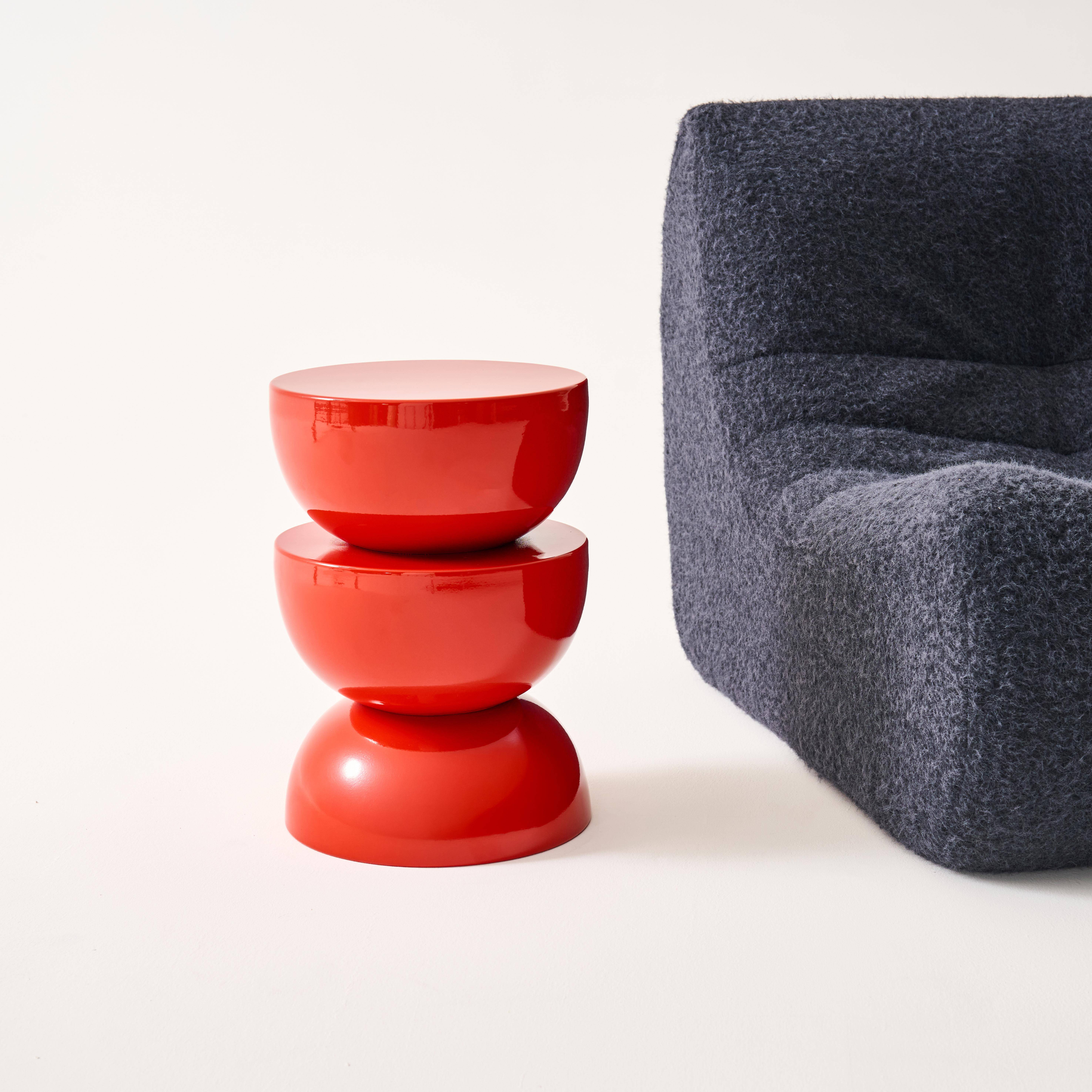 Table d'appoint, bout de canapé, table de chevet en métal effet glassy orange Coumba, Ø32 x H 46,5cm,sweeek,Photo3