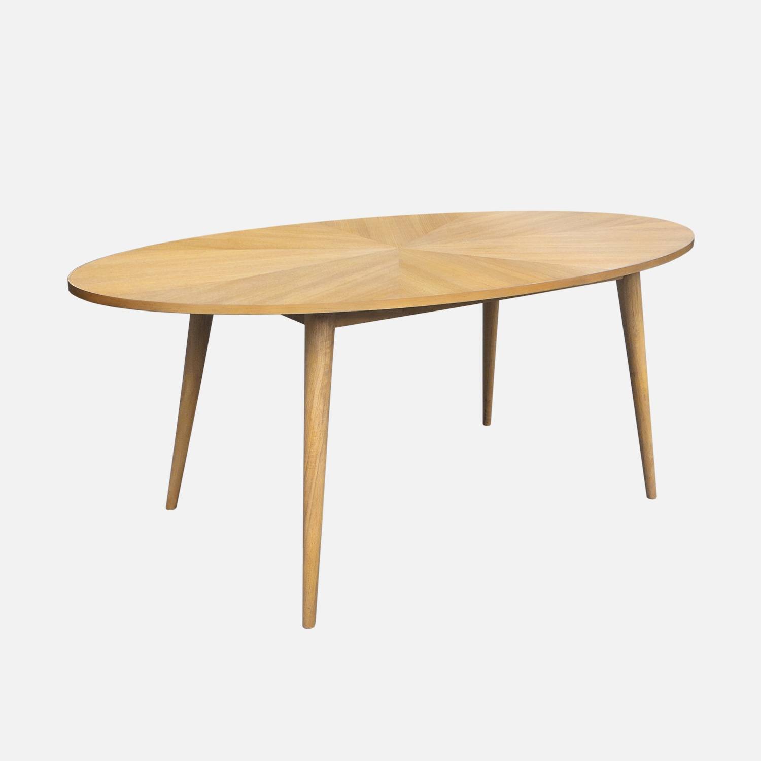 Table à manger ovale bois d'hévéa et placage chêne 6 places naturel