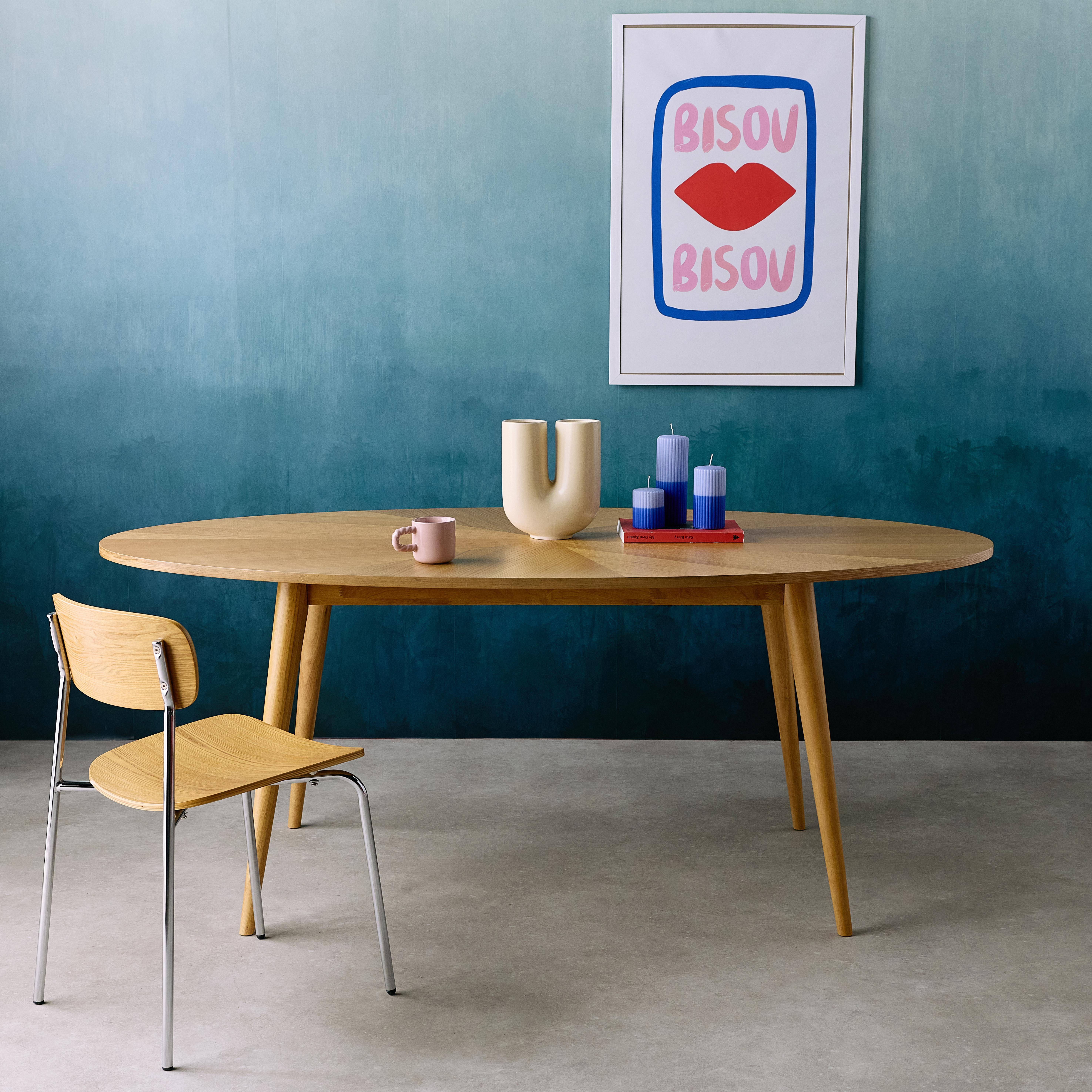 Table à manger ovale bois d'hévéa et placage chêne 6 places naturel | sweeek