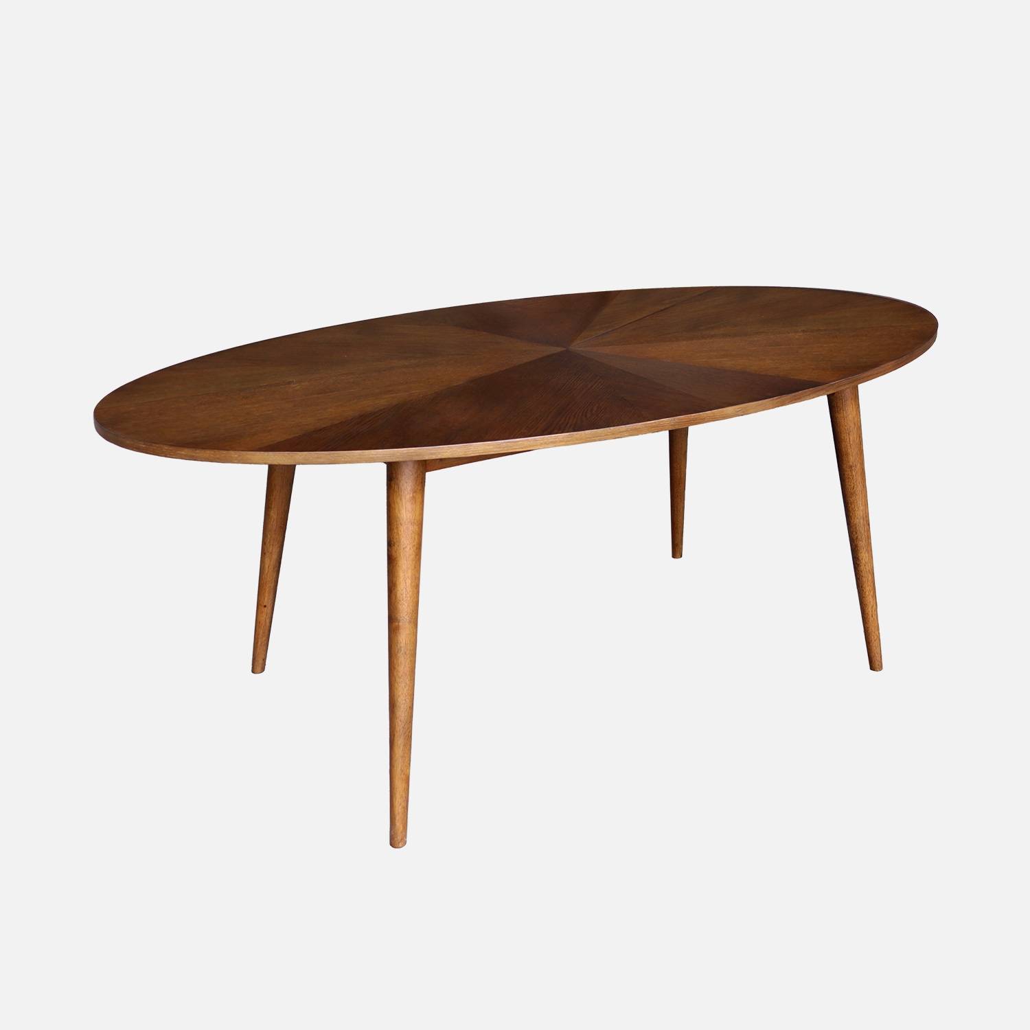 Table à manger ovale bois d'hévéa et placage chêne 6 places noyer