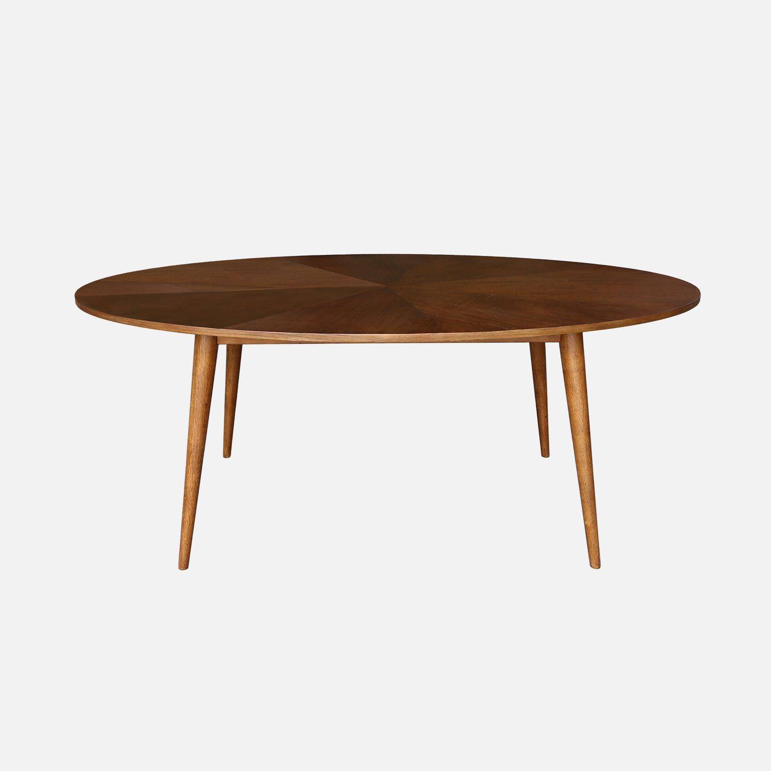 Table à manger ovale bois d'hévéa et placage chêne 6 places noyer - L 190 x l 100 x H 75 cm - Diane Photo2