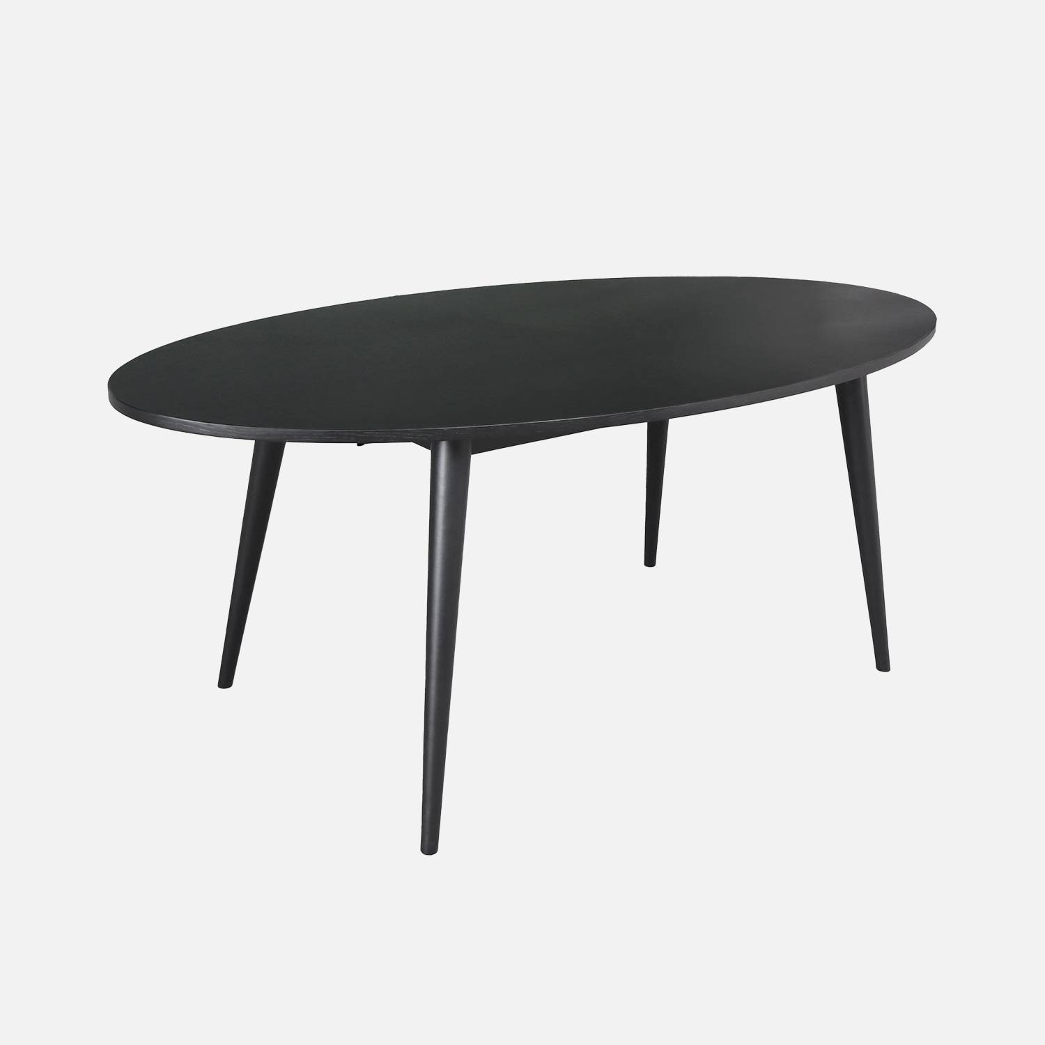 Table à manger ovale bois d'hévéa et placage chêne 6 places noir