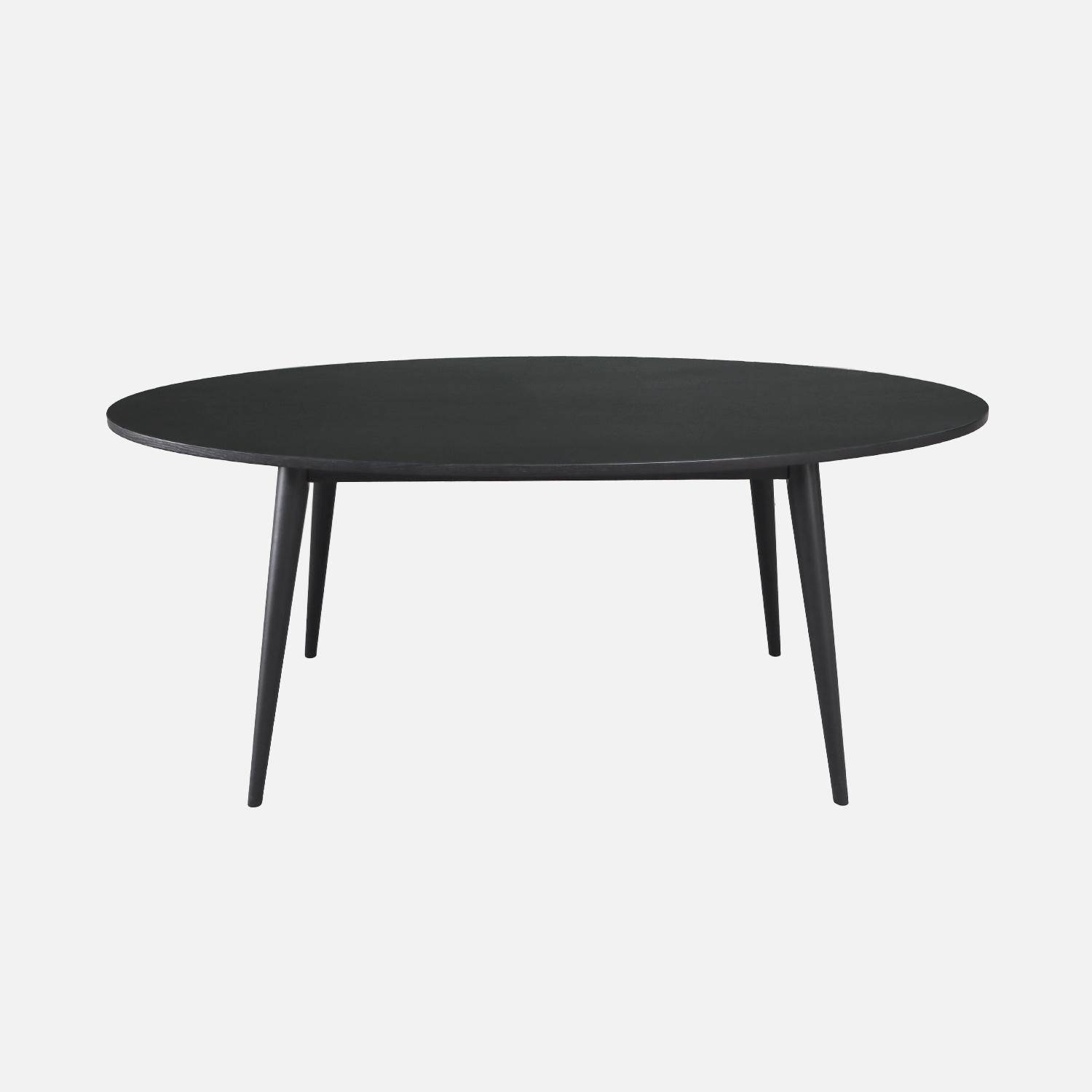 Table à manger ovale bois d'hévéa et placage chêne 6 places noir - L 190 x l 100 x H 75 cm - Diane Photo2