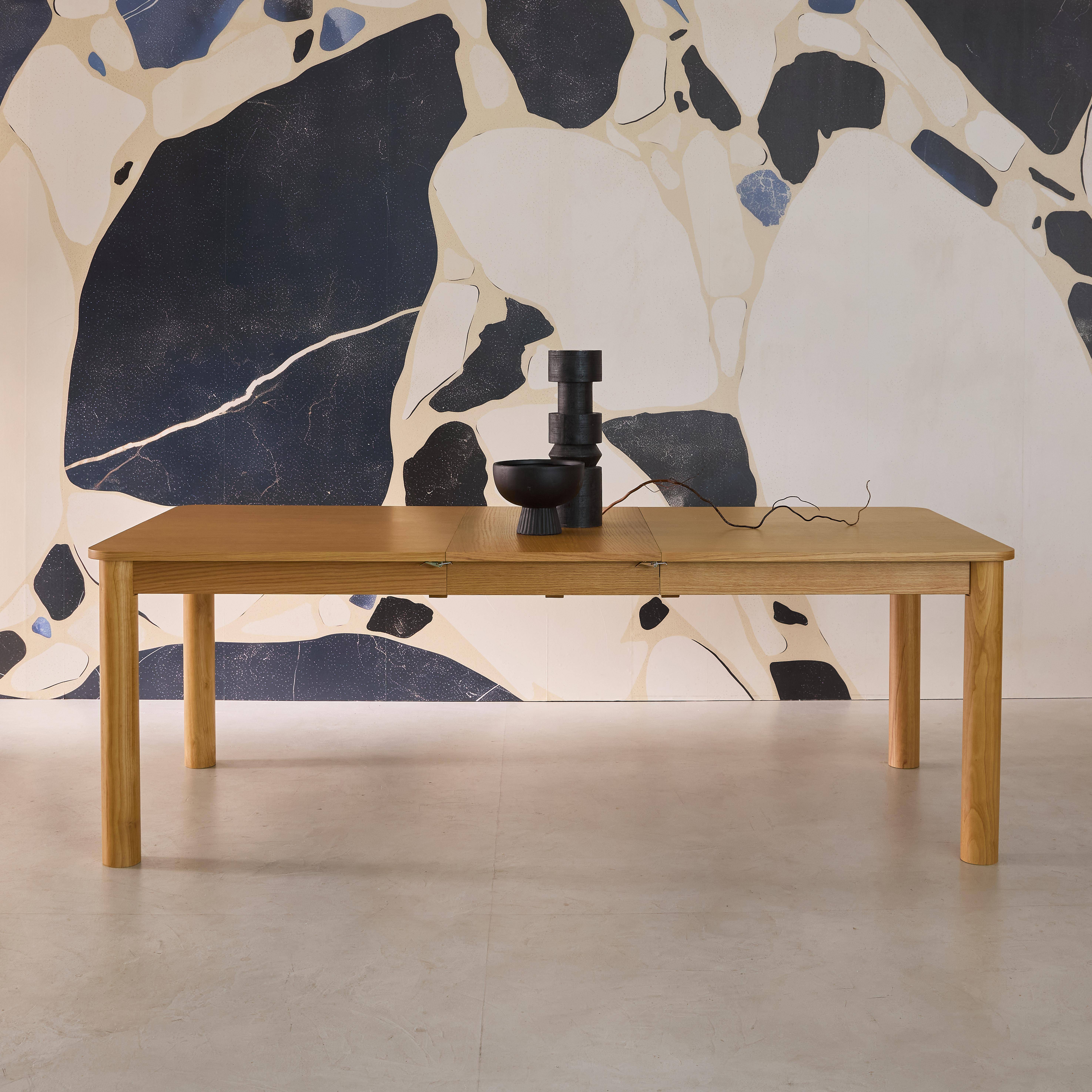 Table à manger rectangulaire extensible bois d'hévéa et placage chêne naturel 6 à 10 places - 170-270cm - Solene Photo2