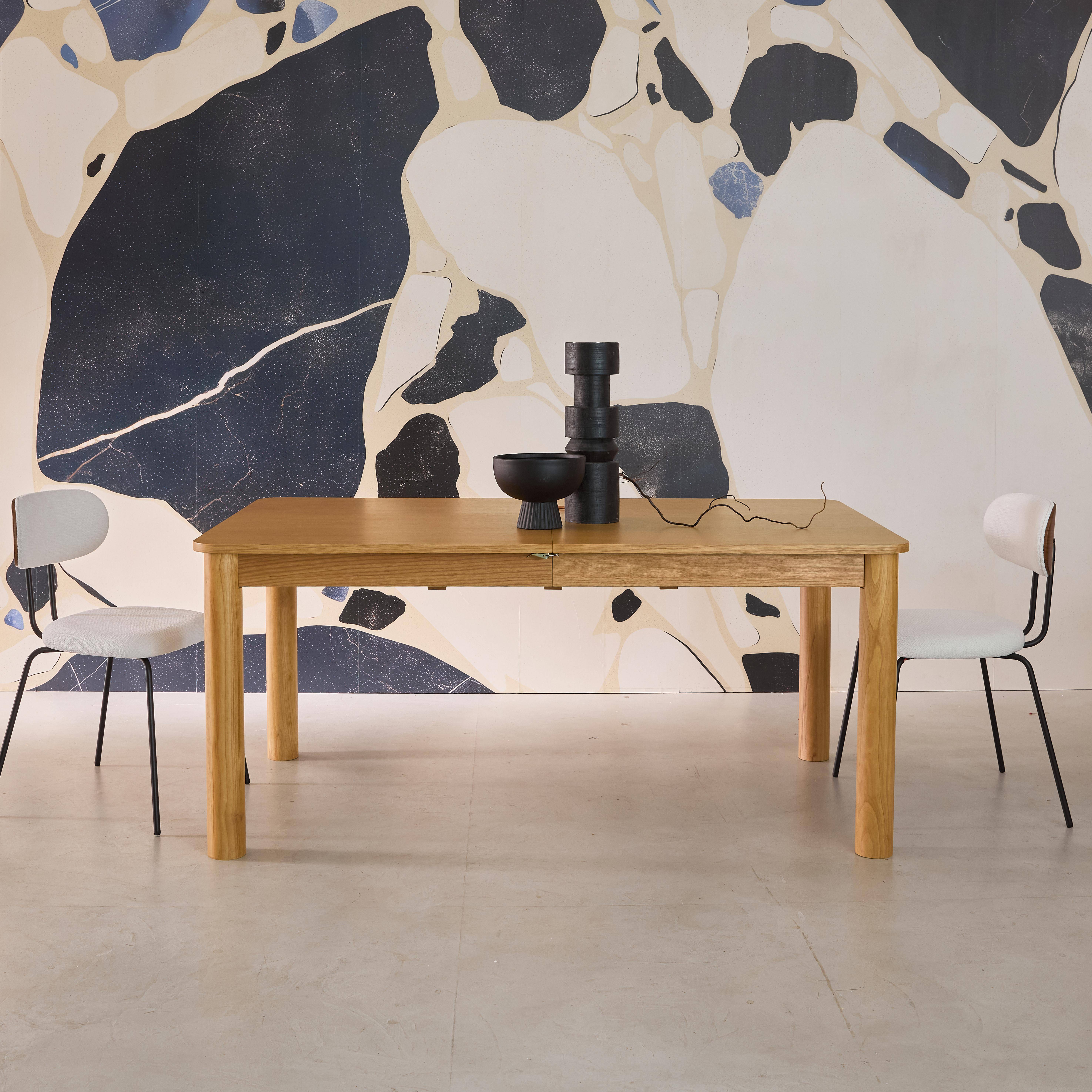 Table à manger rectangulaire extensible bois d'hévéa et placage chêne naturel 6 à 10 places - 170-270cm - Solene Photo3