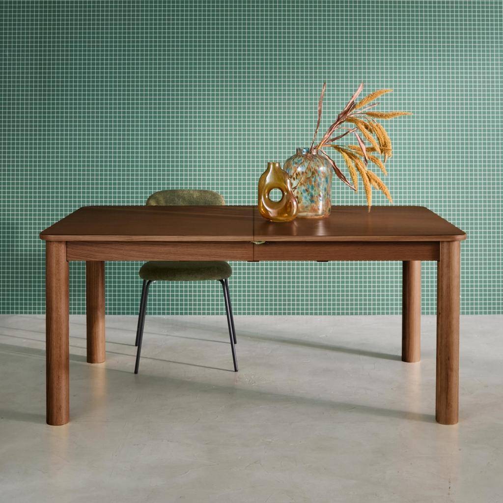 Uitschuifbare rechthoekige eettafel van rubberhout en eikenfineer 6 tot 10 plaatsen walnoot 170/220/270x100x76cm - Solene Photo3