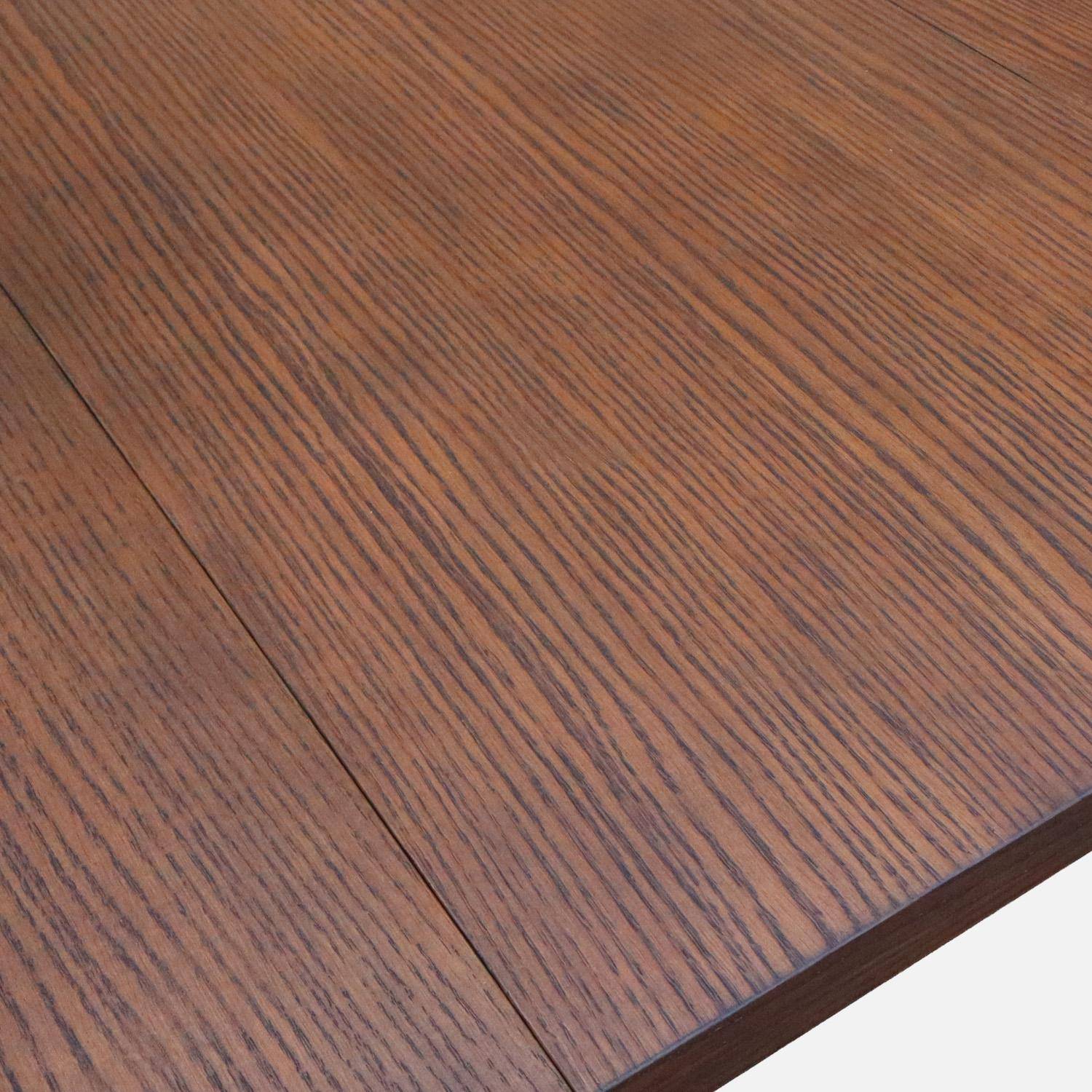 Uitschuifbare rechthoekige eettafel van rubberhout en eikenfineer 6 tot 10 plaatsen walnoot 170/220/270x100x76cm - Solene,sweeek,Photo7