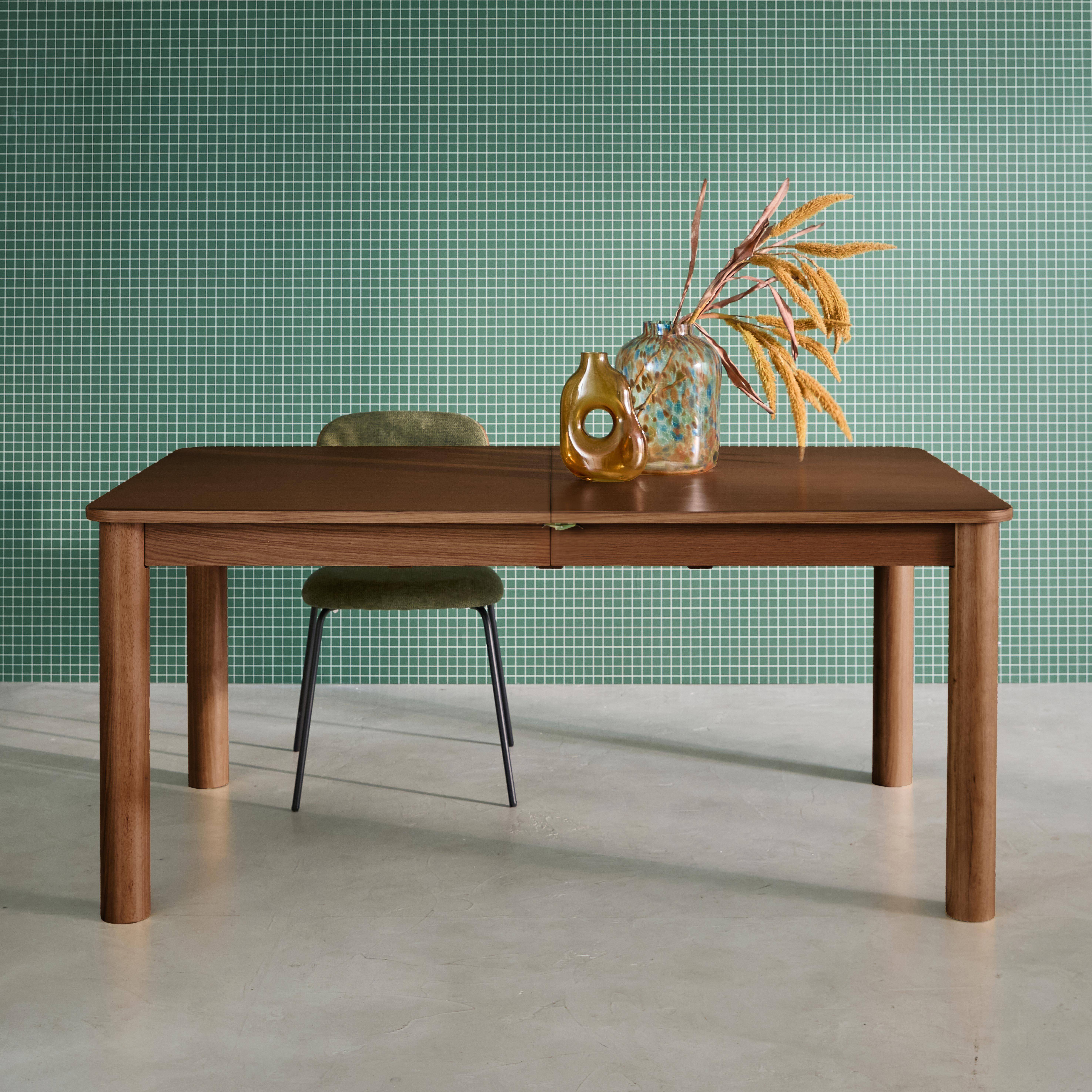 Uitschuifbare rechthoekige eettafel van rubberhout en eikenfineer 6 tot 10 plaatsen walnoot 170/220/270x100x76cm - Solene Photo4