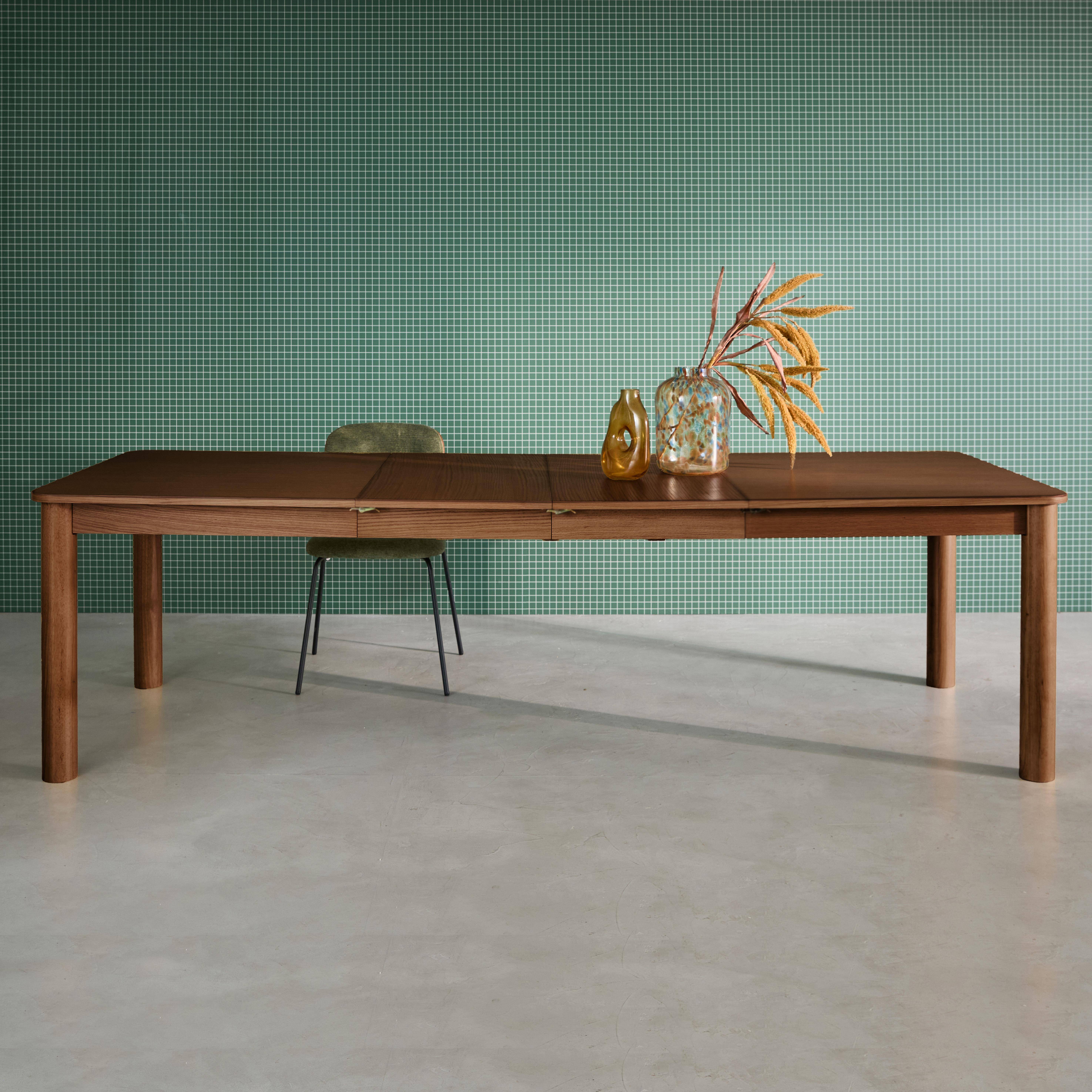 Uitschuifbare rechthoekige eettafel van rubberhout en eikenfineer 6 tot 10 plaatsen walnoot 170/220/270x100x76cm - Solene,sweeek,Photo1