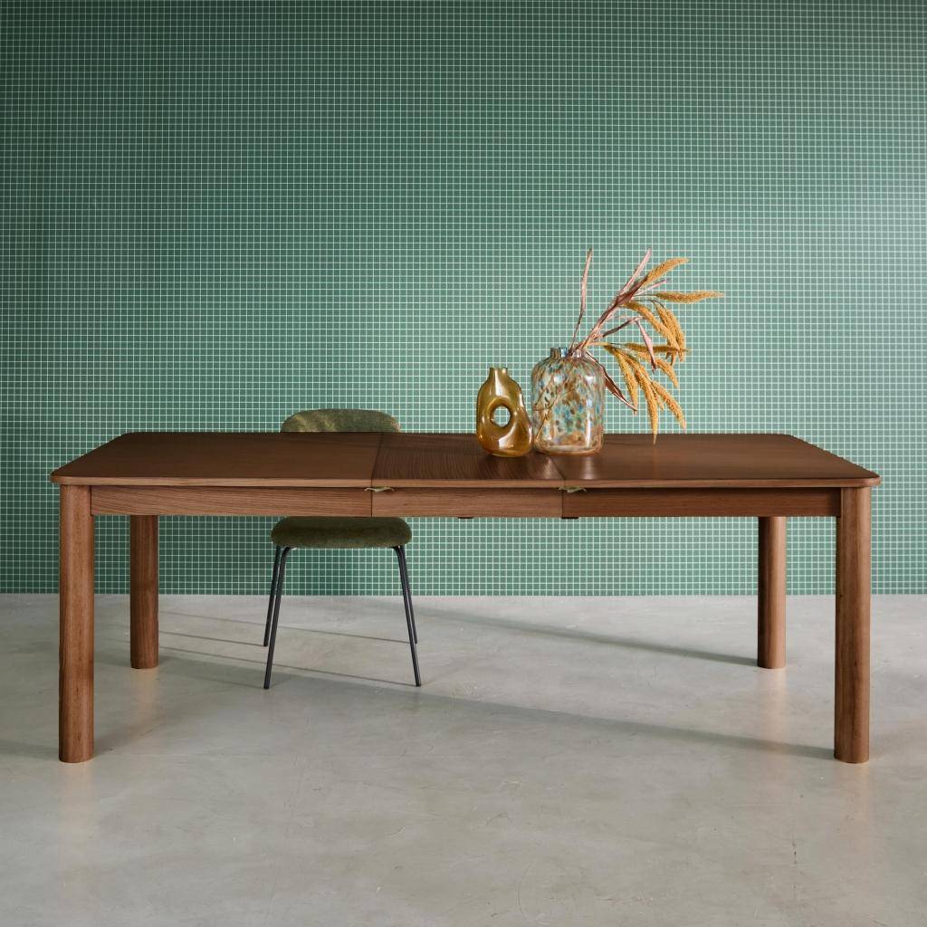 Uitschuifbare rechthoekige eettafel van rubberhout en eikenfineer 6 tot 10 plaatsen walnoot 170/220/270x100x76cm - Solene Photo2