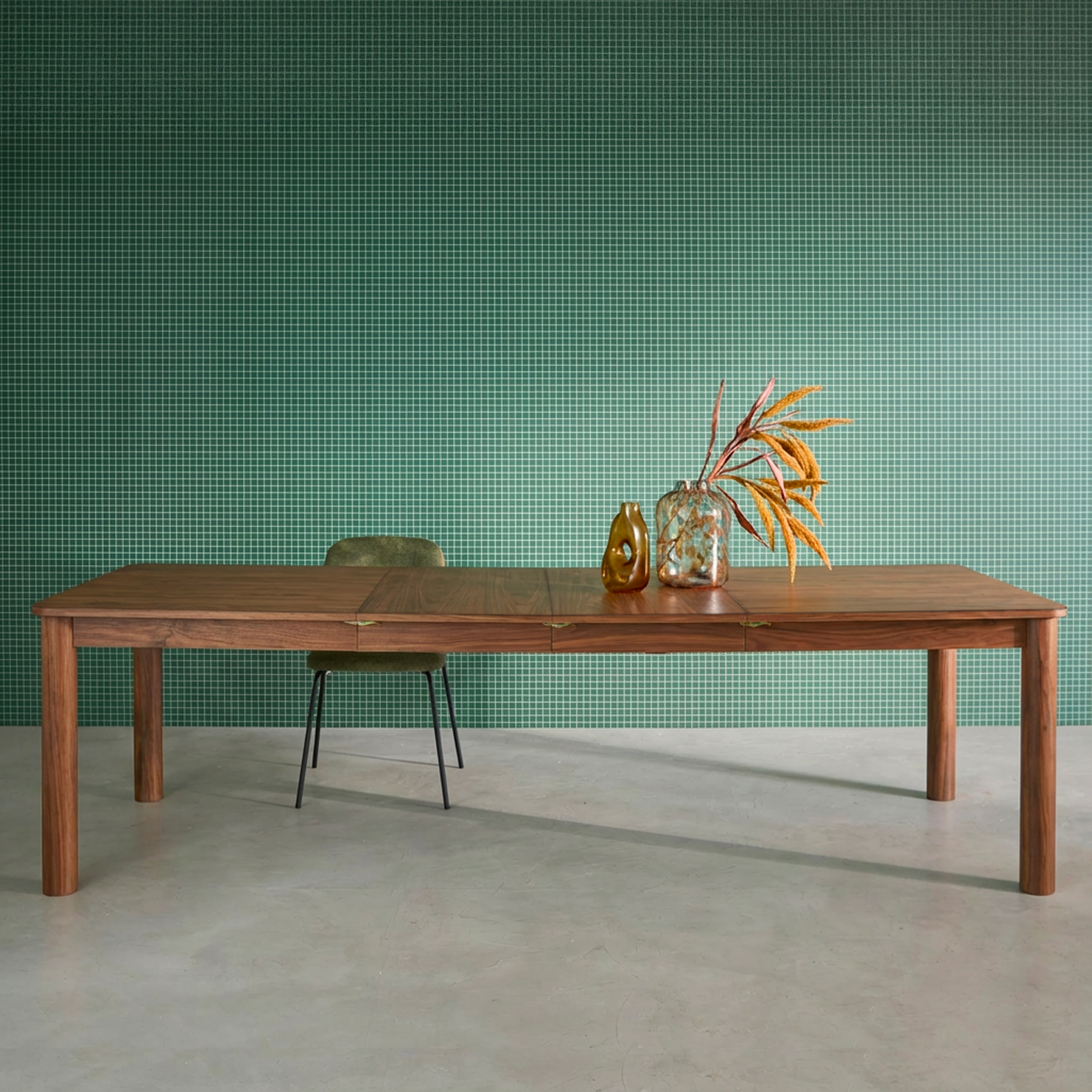 Uitschuifbare rechthoekige eettafel van rubberhout en eikenfineer 6 tot 10 plaatsen walnoot 170/220/270x100x76cm - Solene Photo1