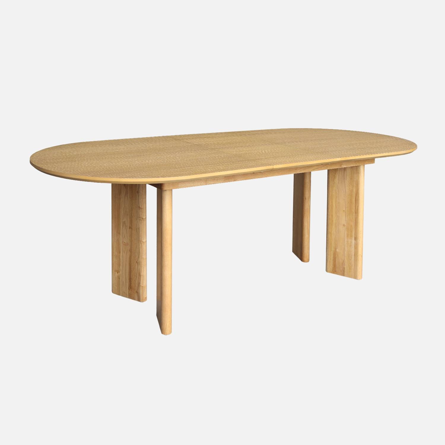 Table à manger extensible bois d'hévéa et placage chêne naturel 6-8 places