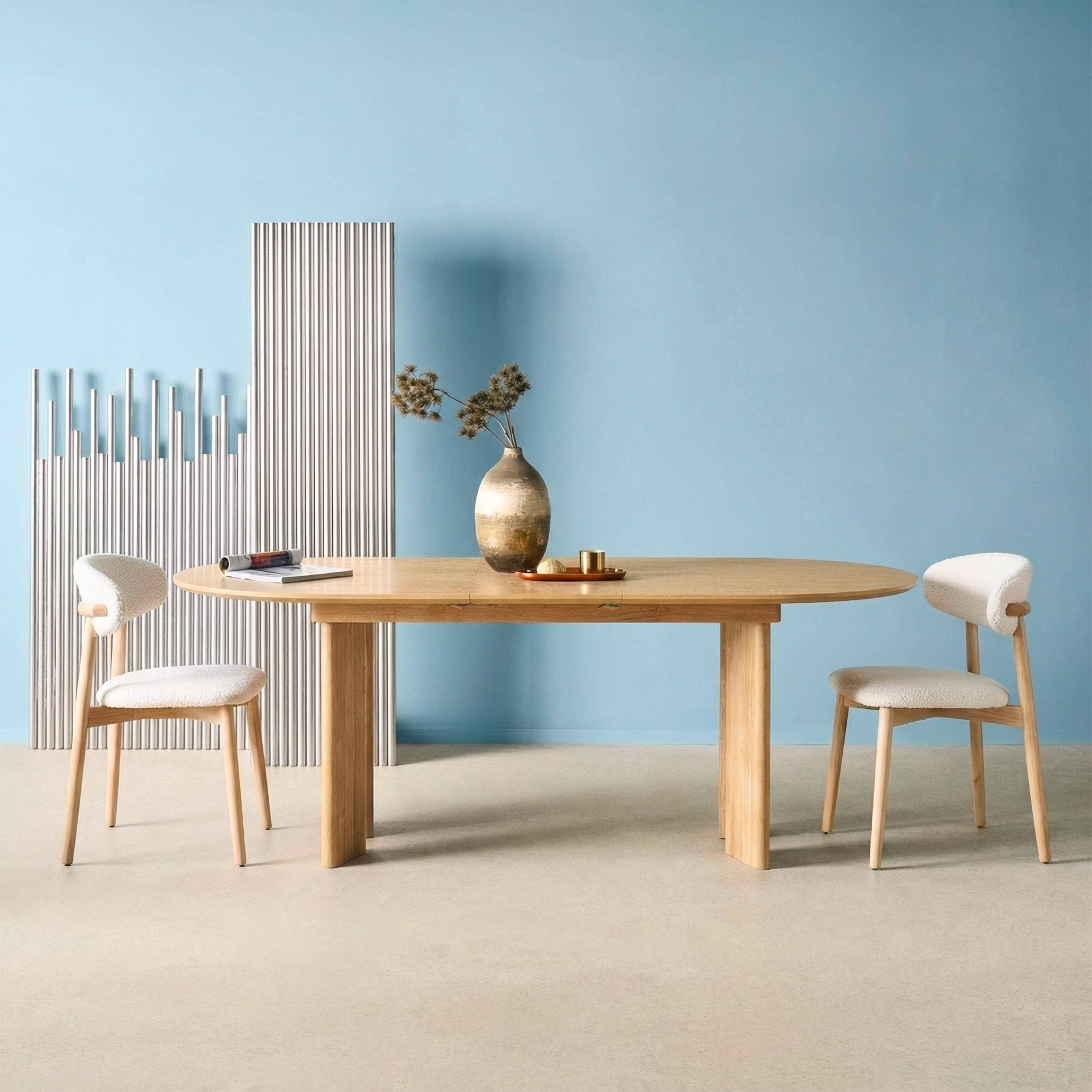 Ovale eetkamertafel uitschuifbaar van rubberhout en eikenfineer 6-8 plaatsen naturel 170/210 x 90 x 76cm - Albane,sweeek,Photo2