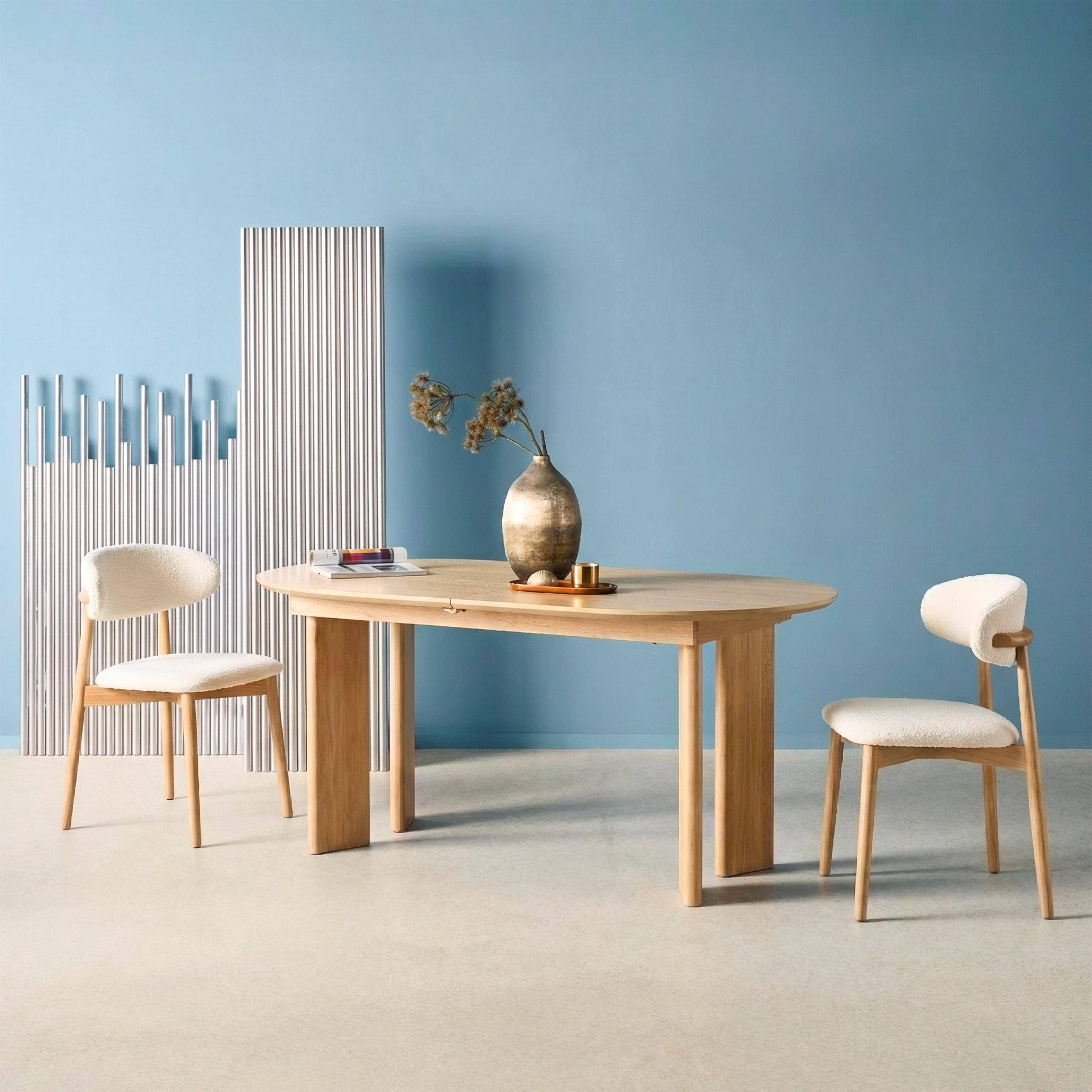 Ovale eetkamertafel uitschuifbaar van rubberhout en eikenfineer 6-8 plaatsen naturel 170/210 x 90 x 76cm - Albane Photo3