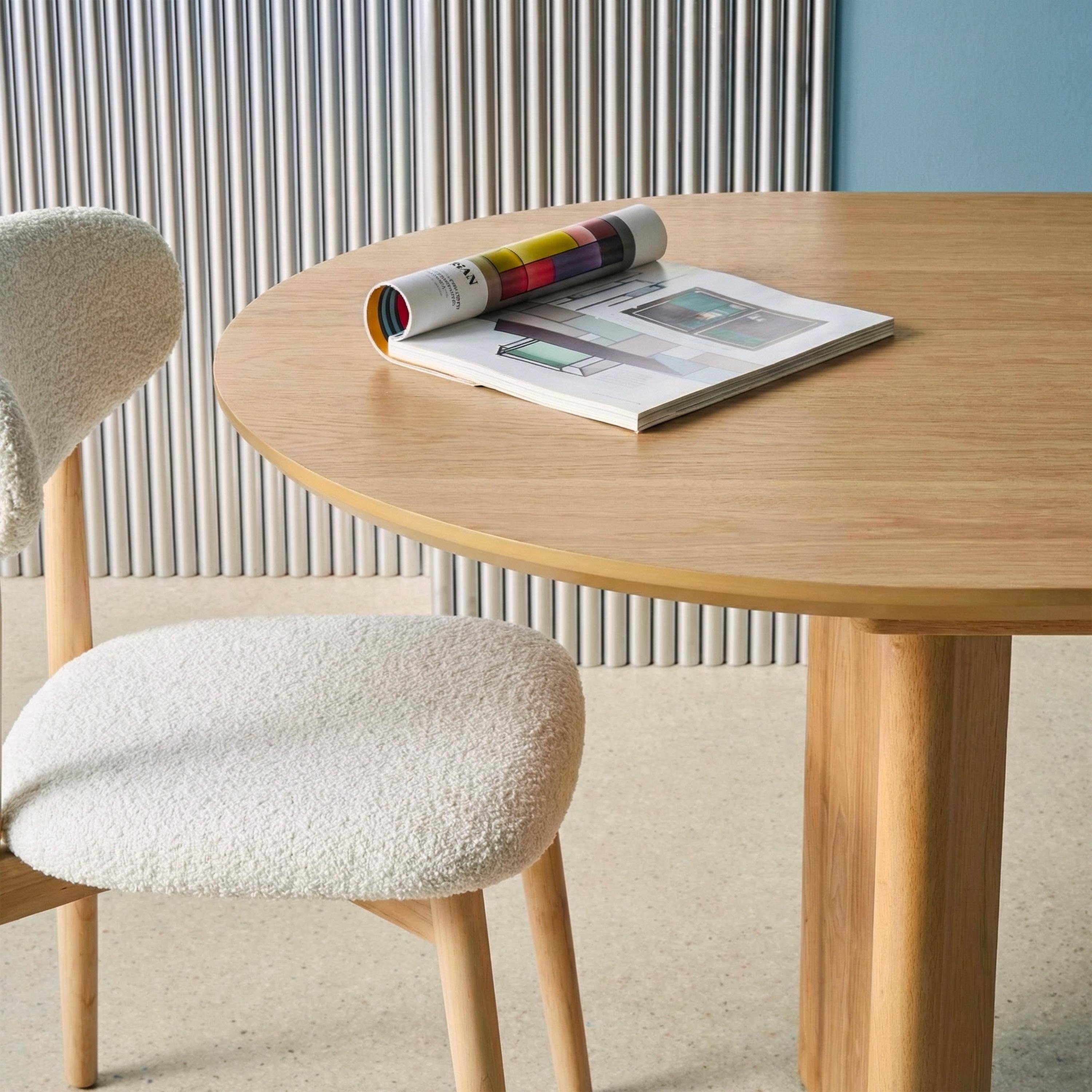 Ovale eetkamertafel uitschuifbaar van rubberhout en eikenfineer 6-8 plaatsen naturel 170/210 x 90 x 76cm - Albane,sweeek,Photo5