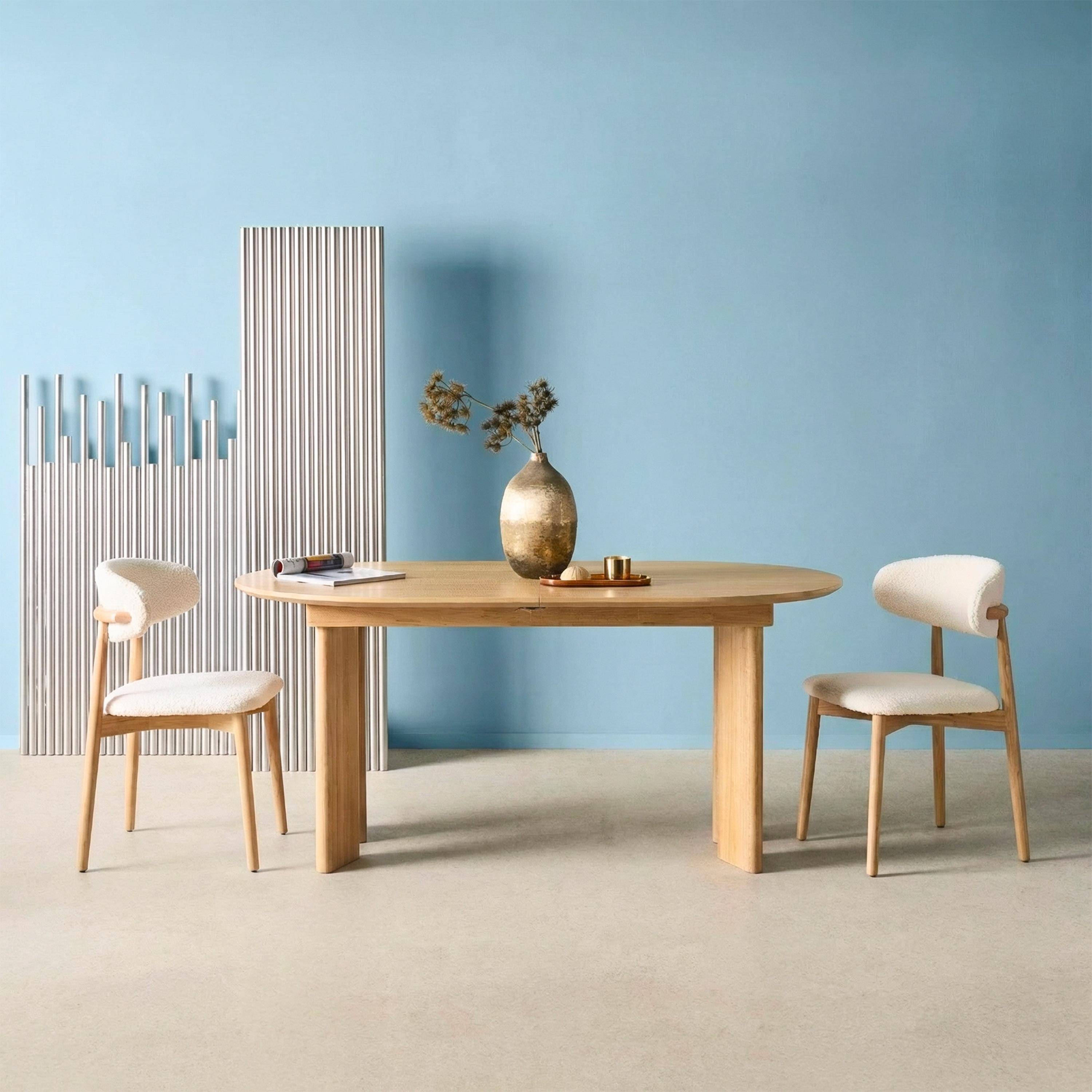 Ovale eetkamertafel uitschuifbaar van rubberhout en eikenfineer 6-8 plaatsen naturel 170/210 x 90 x 76cm - Albane,sweeek,Photo1