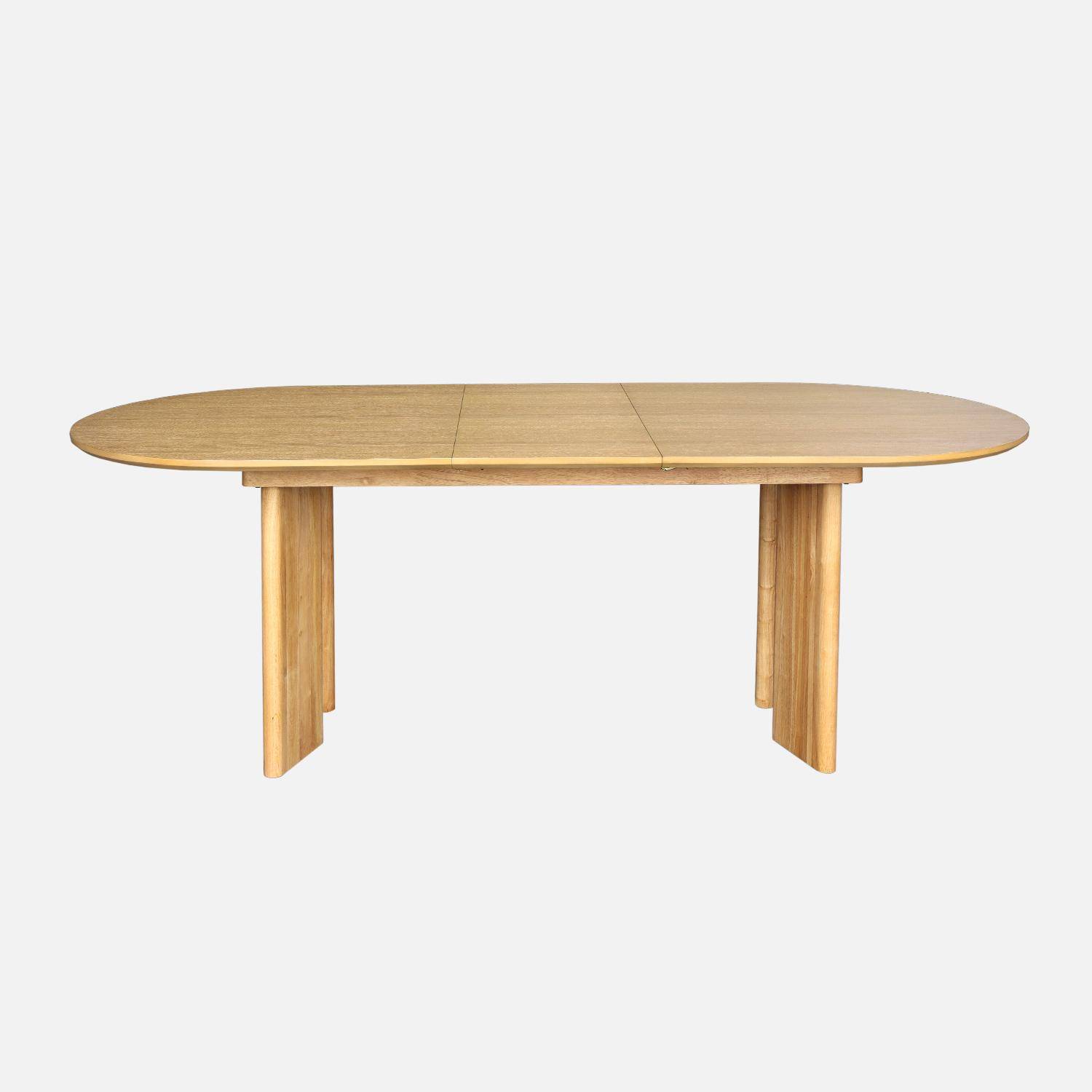 Table à manger oblongue extensible bois d'hévéa et placage chêne naturel 6-8 places 170-210cm - Albane Photo5