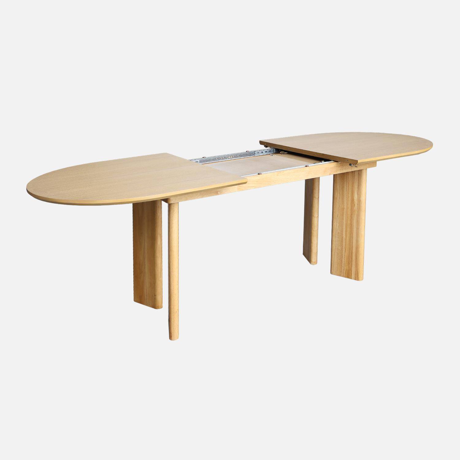 Table à manger oblongue extensible bois d'hévéa et placage chêne naturel 6-8 places 170-210cm - Albane Photo2