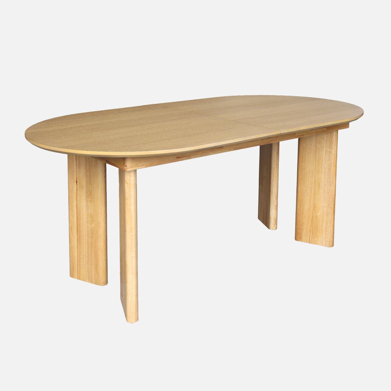 Table à manger oblongue extensible bois d'hévéa et placage chêne naturel 6-8 places 170-210cm - Albane Photo3