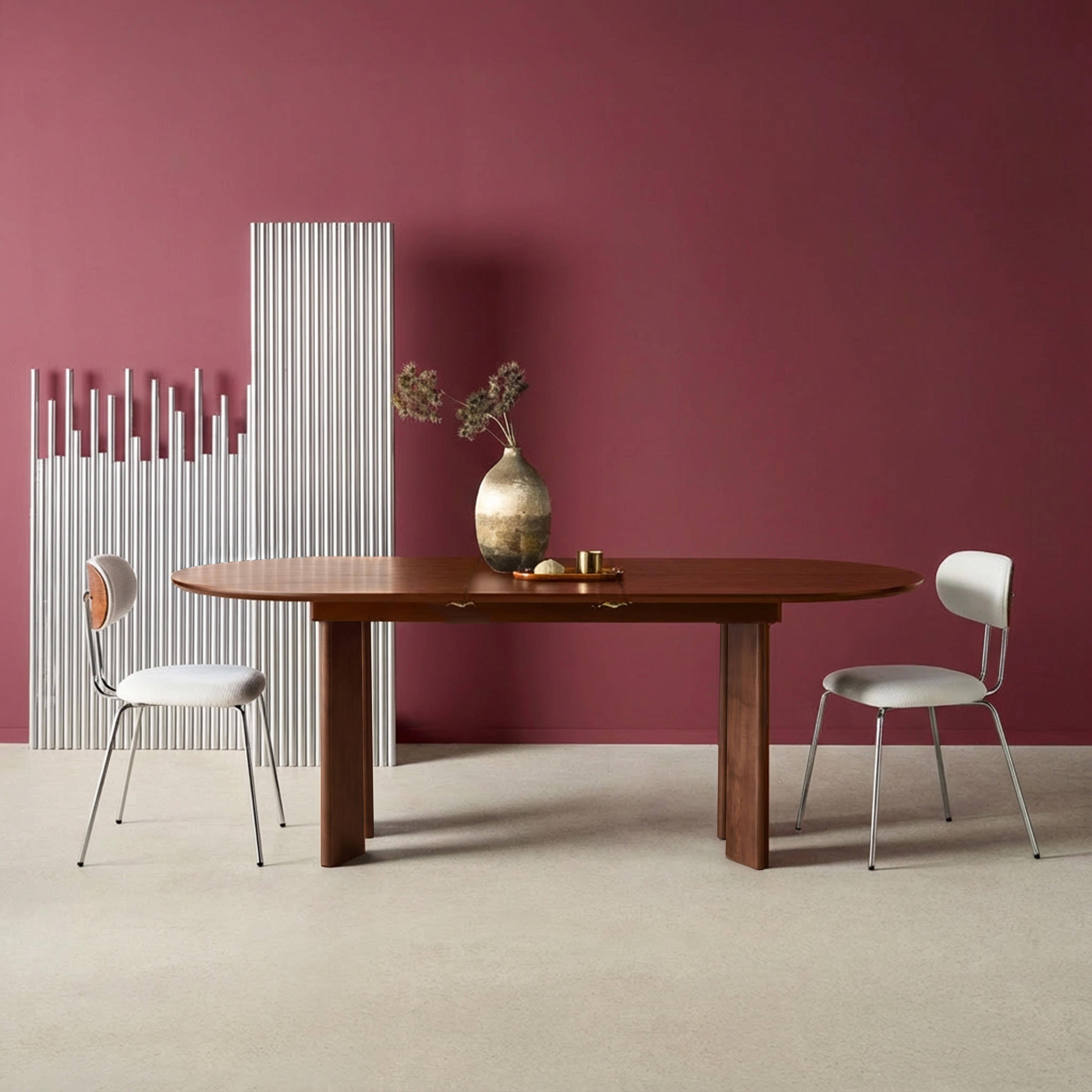 Table à manger oblongue extensible bois d'hévéa et placage chêne noyer 6-8 places 170-210cm - Albane,sweeek,Photo4