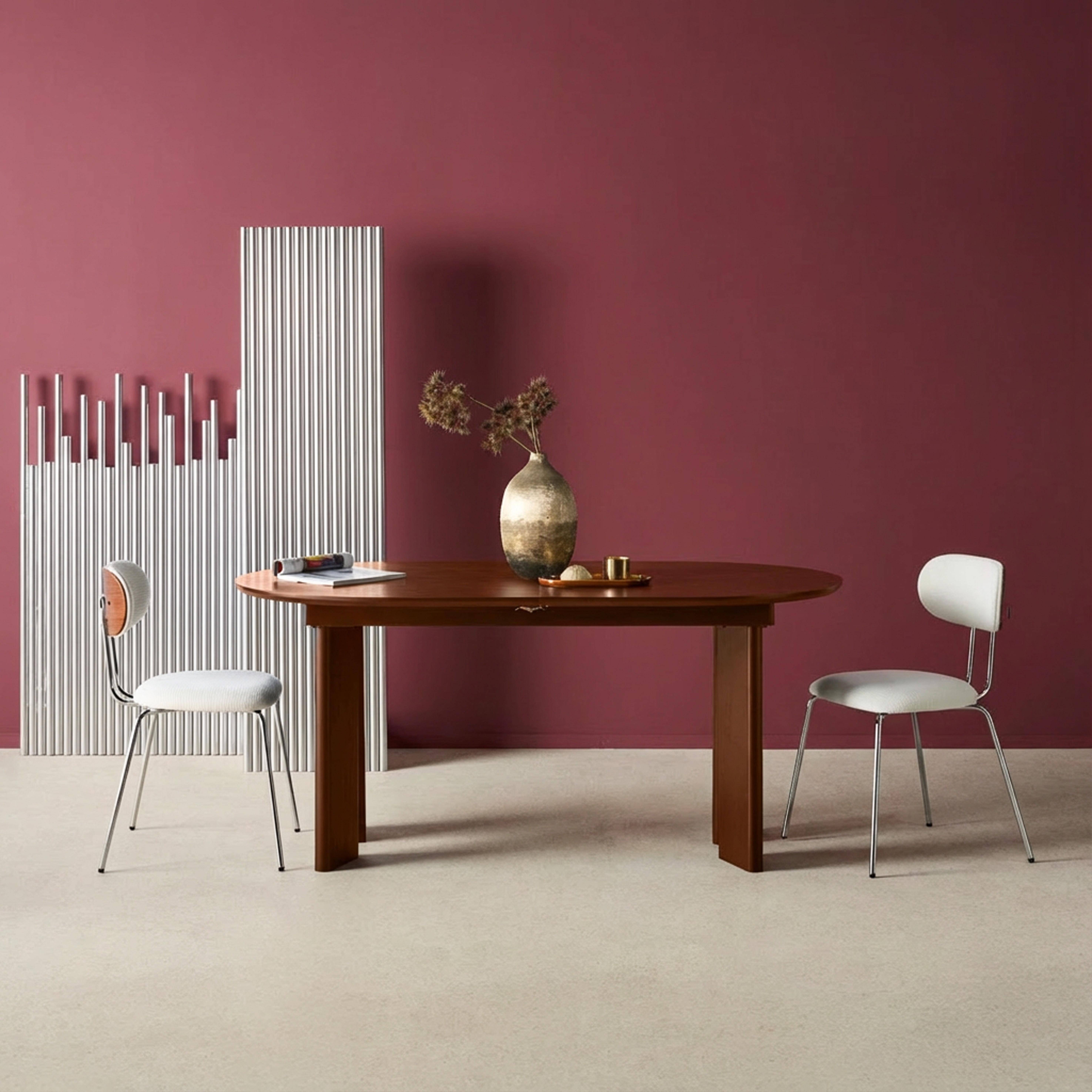 Ovaler ausziehbarer Esstisch Heveaholz und Eichenfurnier nussbaumfarben 6-8 Plätze 170-210 cm - Albane Photo1