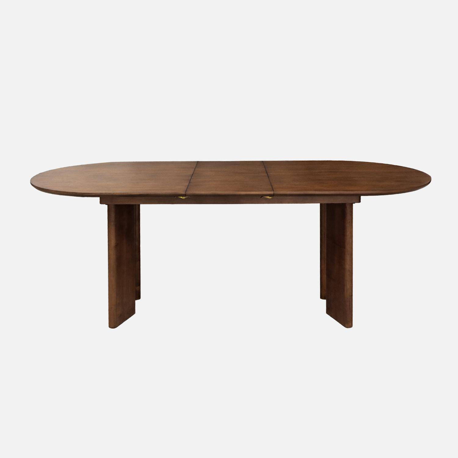Table à manger oblongue extensible bois d'hévéa et placage chêne noyer 6-8 places 170-210cm - Albane,sweeek,Photo5
