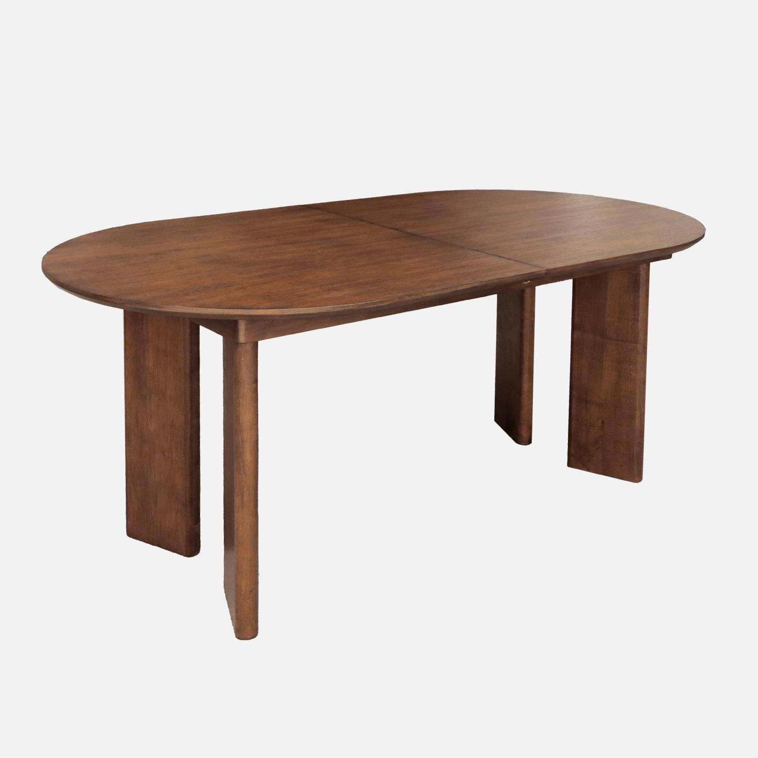Table à manger oblongue extensible bois d'hévéa et placage chêne noyer 6-8 places 170-210cm - Albane Photo3