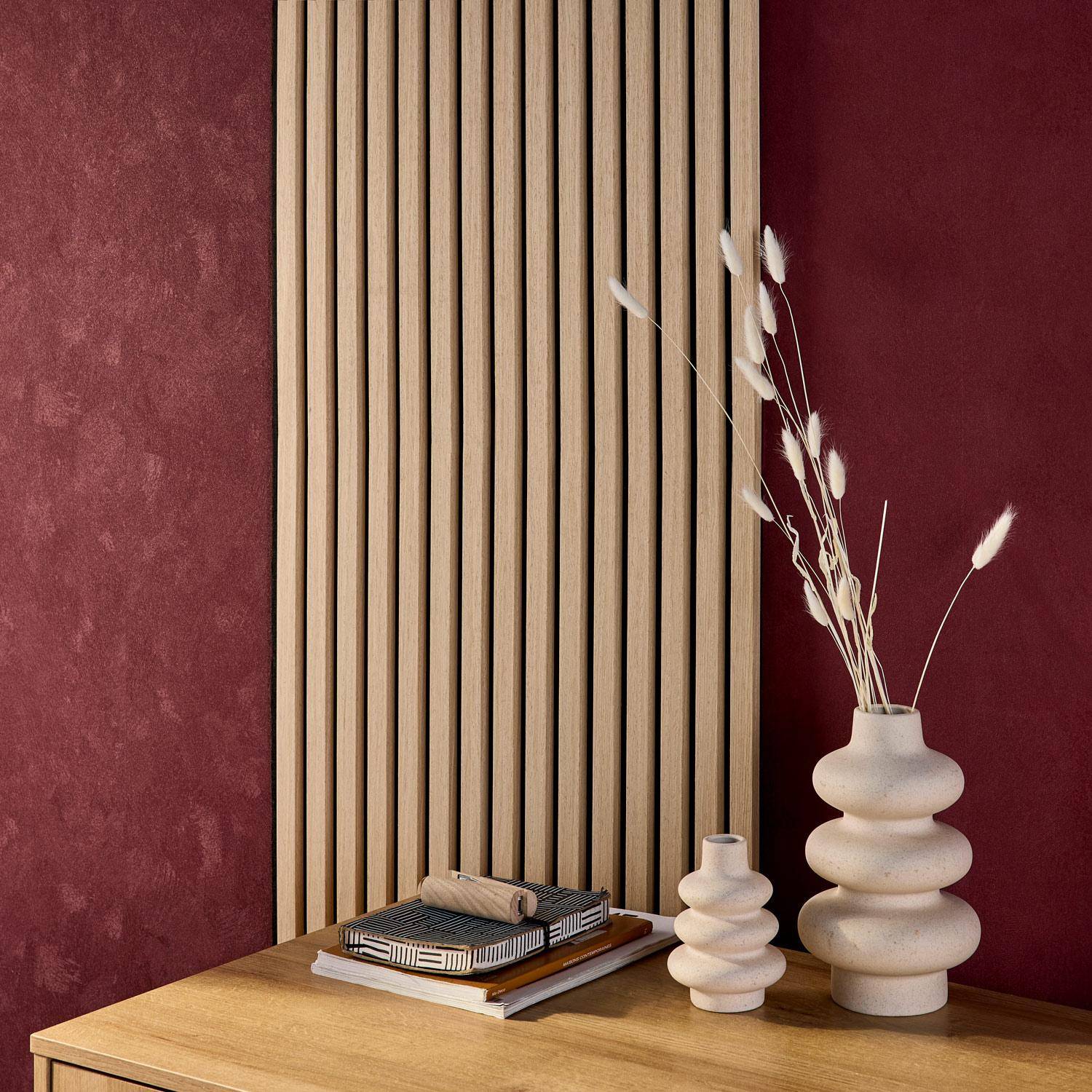 2er-Set dekorative Akustikwandpaneele aus Filz und MDF eichenfarben 60x120cm - Kyoto Photo2