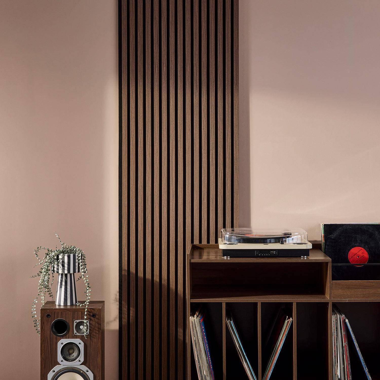 View of Set of 2 decorative acoustic wall panels walnut | sweeek